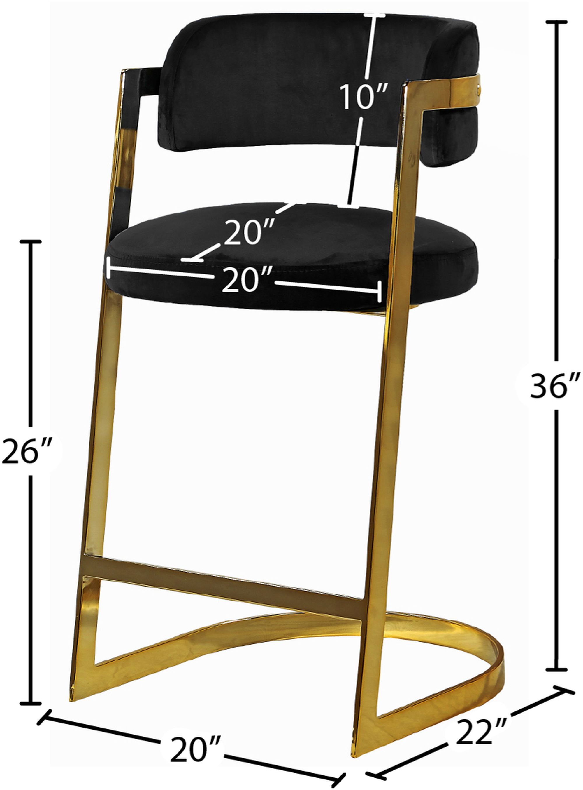 Stephanie Velvet Counter Stool with Polished Gold Metal Frame