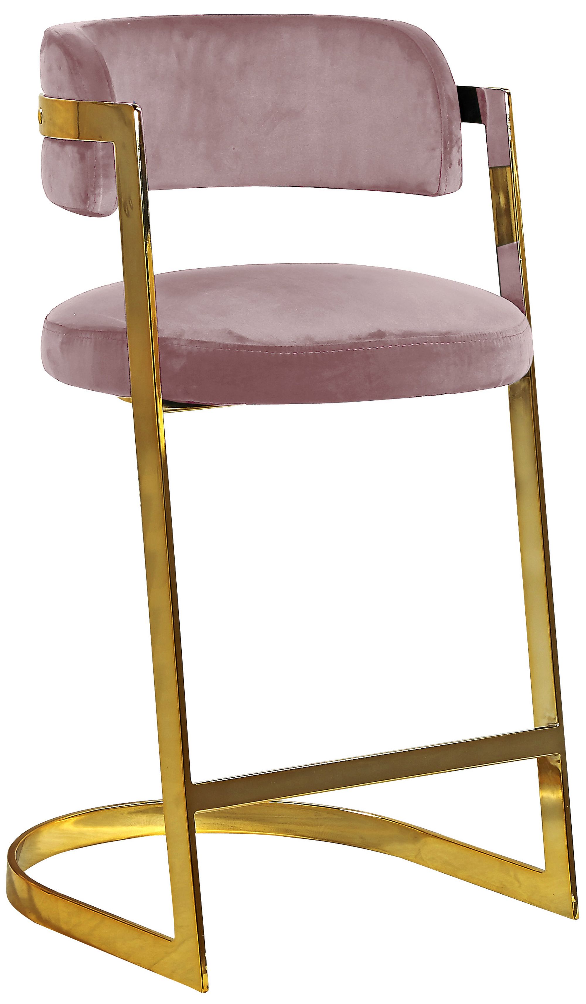 Stephanie Velvet Counter Stool with Polished Gold Metal Frame