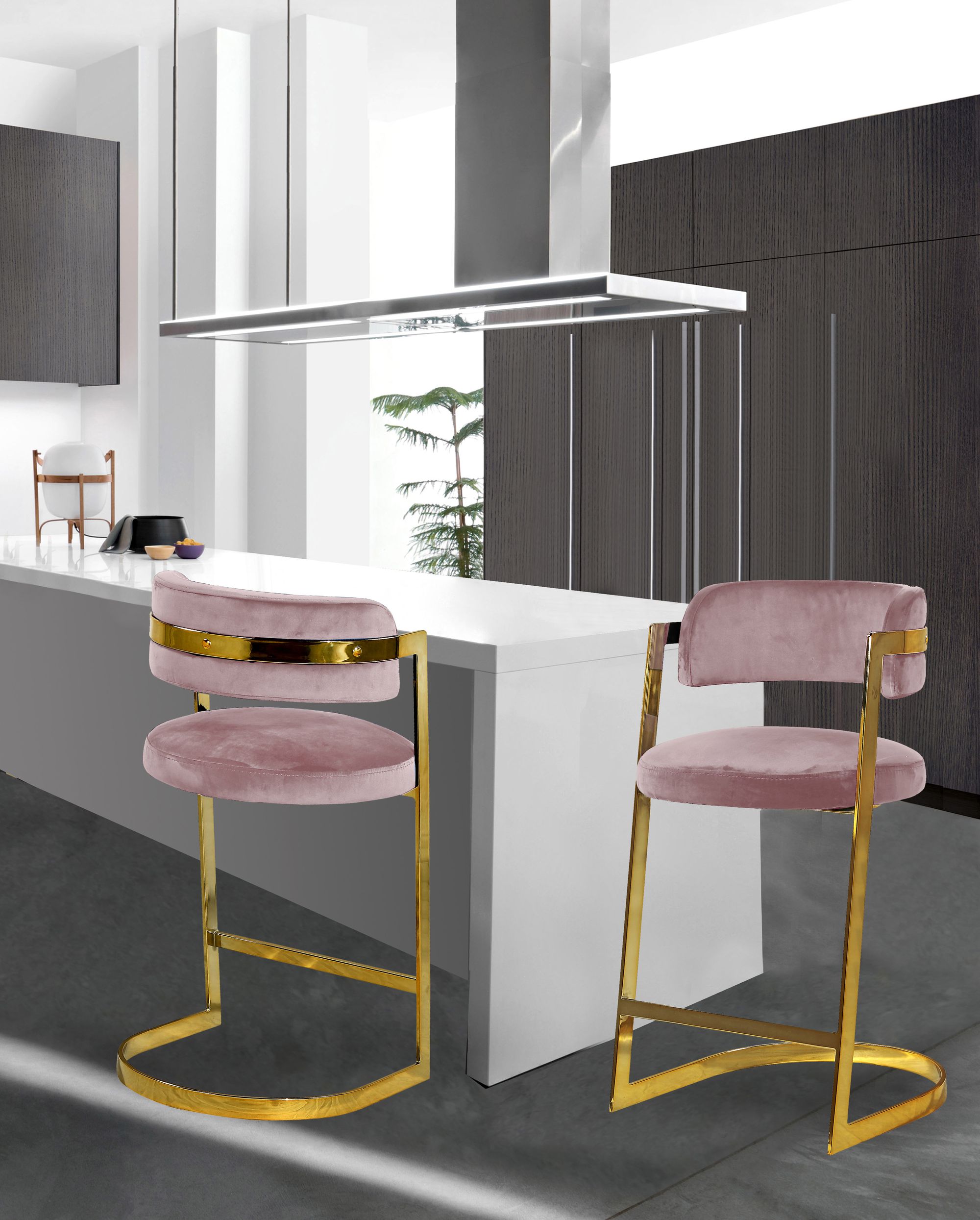 Stephanie Velvet Counter Stool with Polished Gold Metal Frame