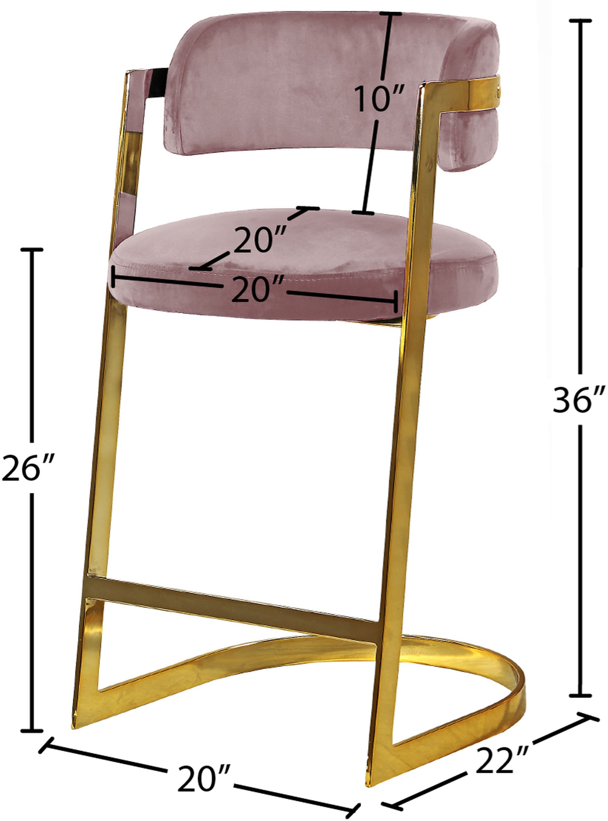Stephanie Velvet Counter Stool with Polished Gold Metal Frame