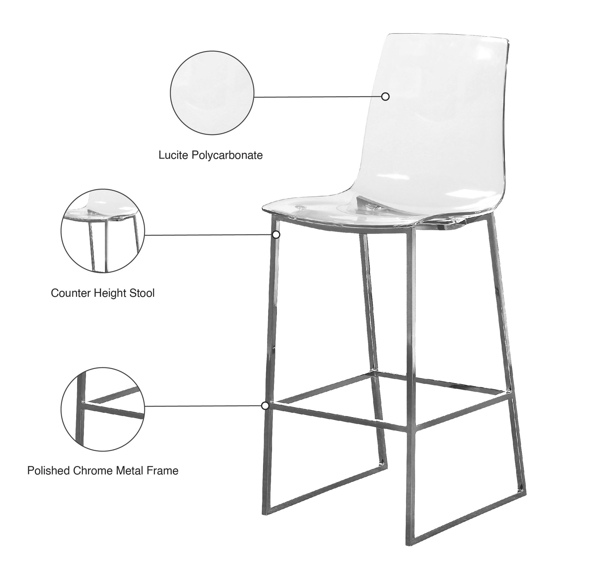 Lumen Polycarbonate Counter Stool with Chrome Metal Frame