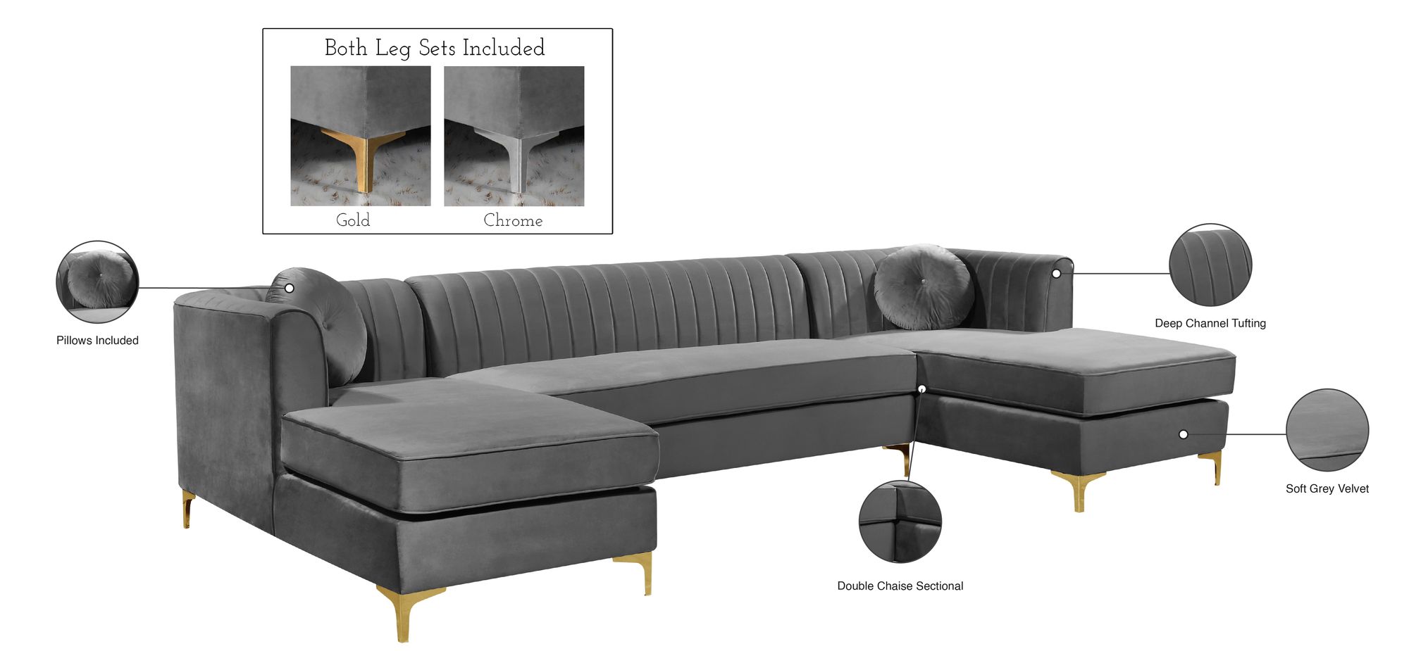 Graham 132" 3-Piece Velvet Sectional