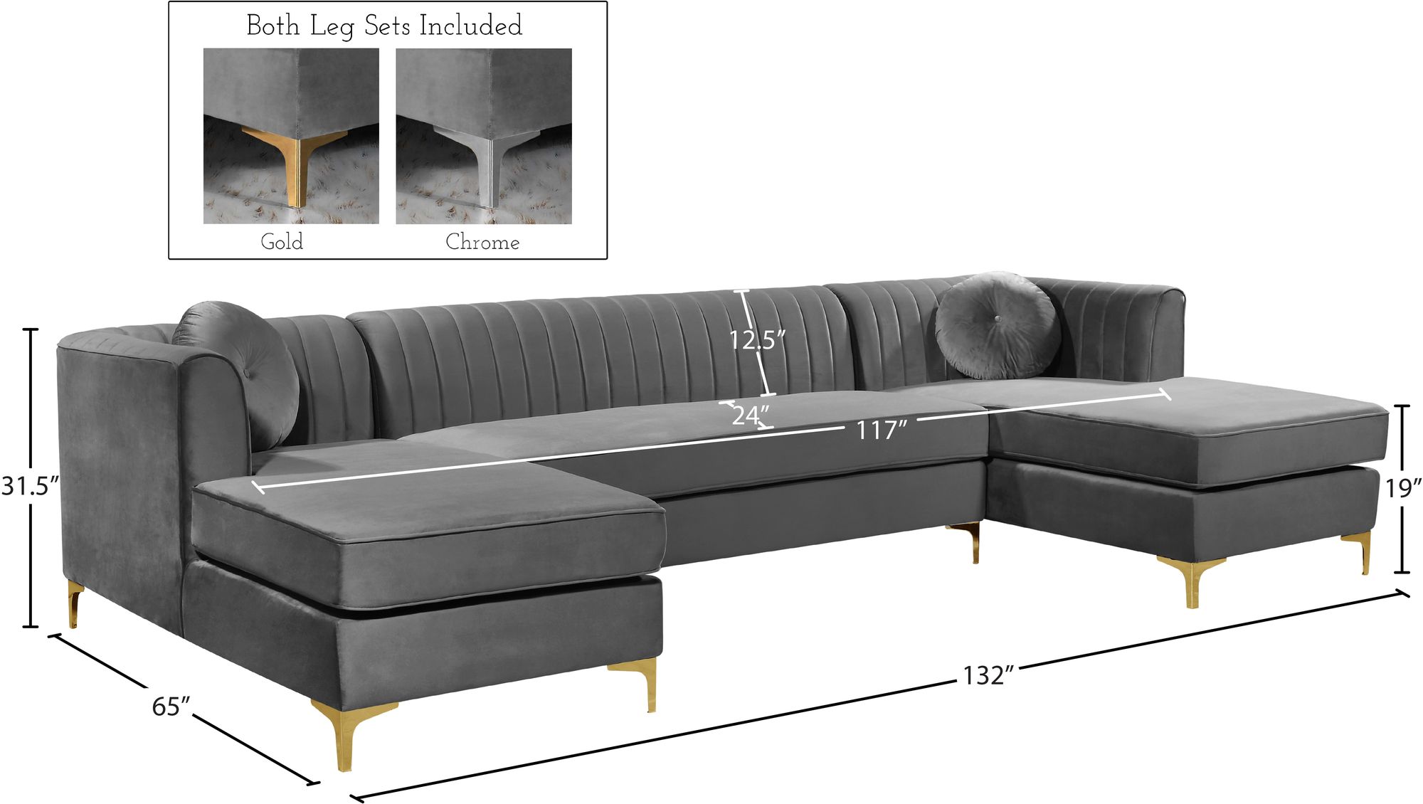 Graham 132" 3-Piece Velvet Sectional
