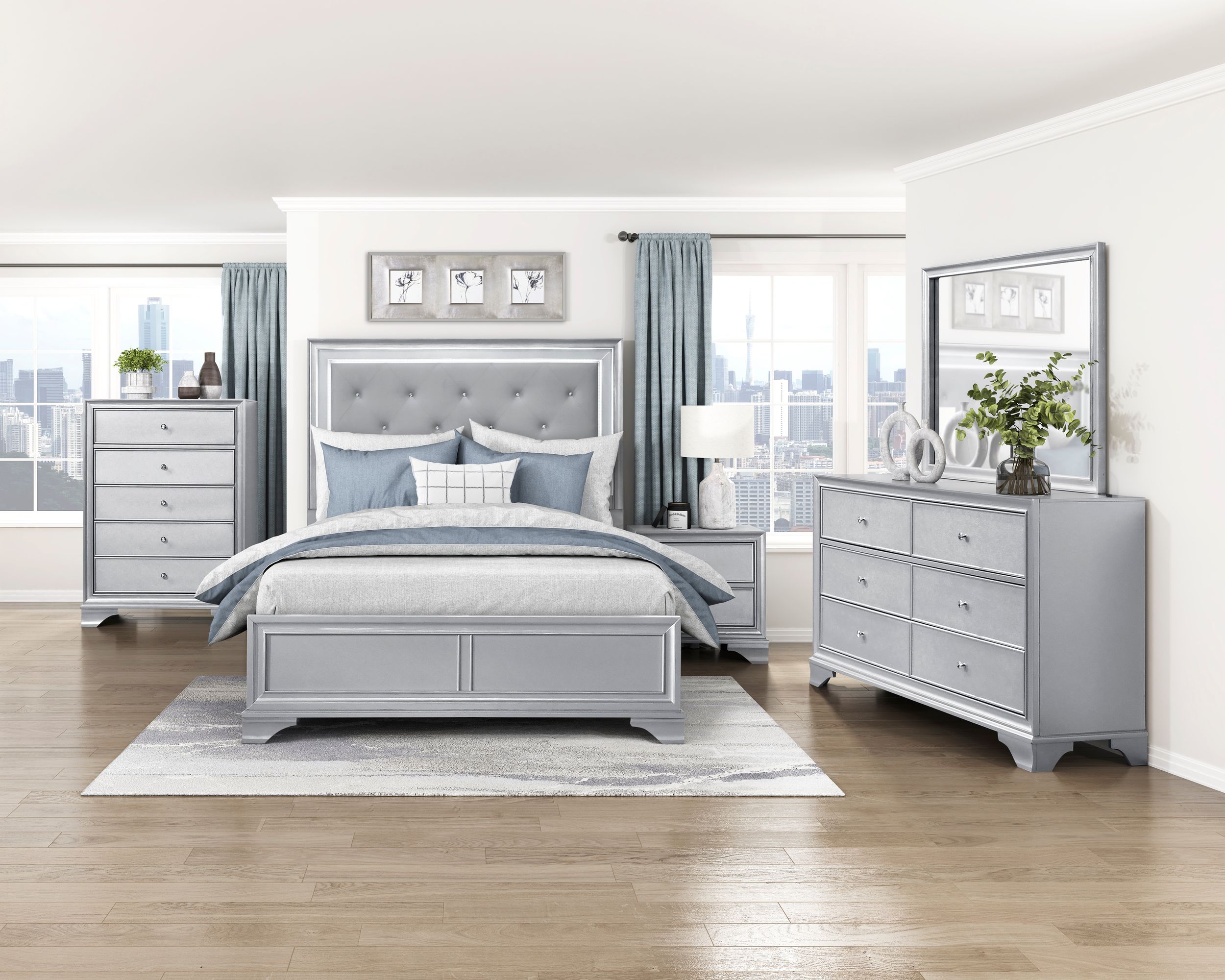 Anatole Wood Panel Bedroom Set with LED Lighting