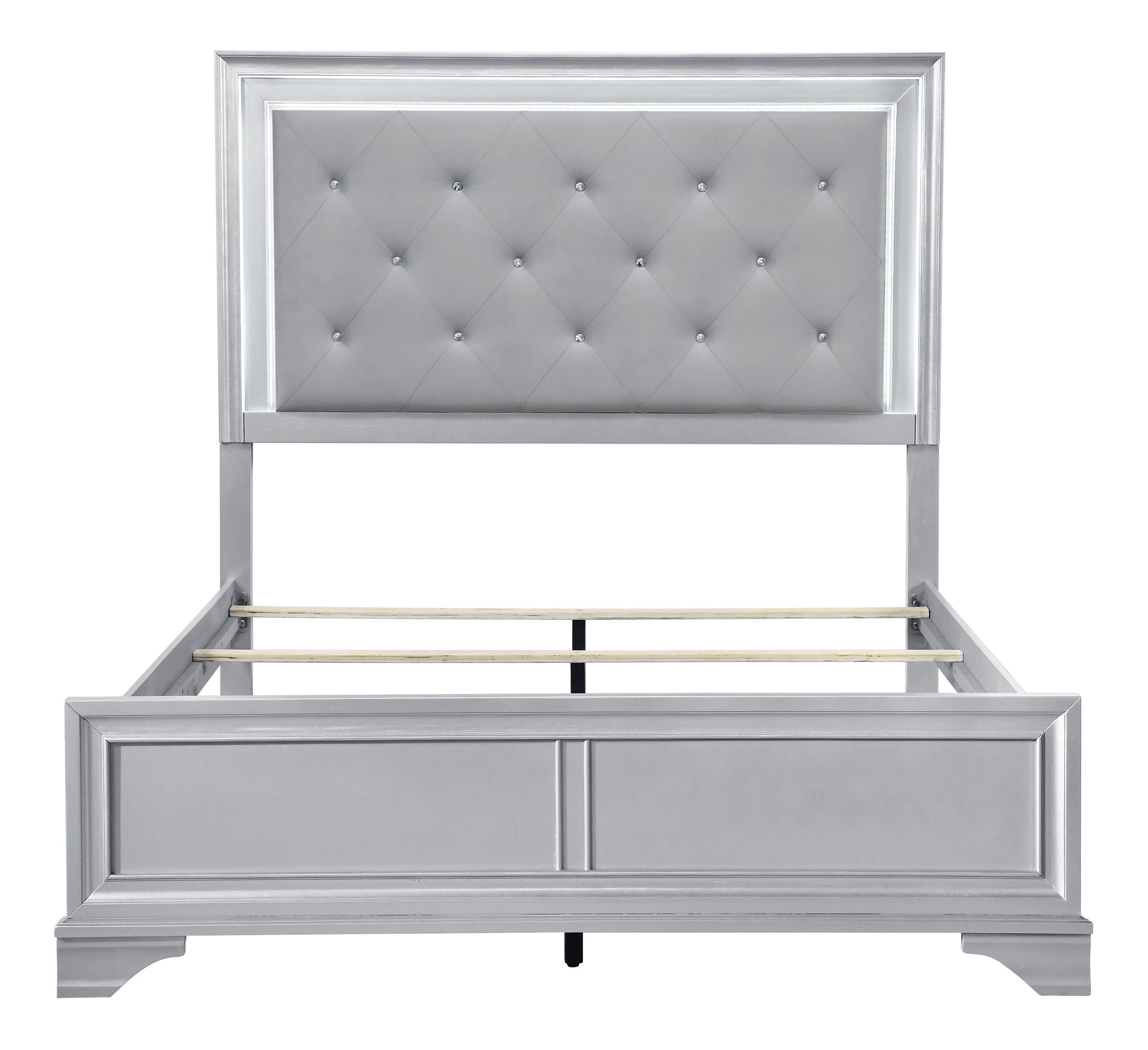 Anatole Fabric/Wood California King Panel Bed with LED Lighting