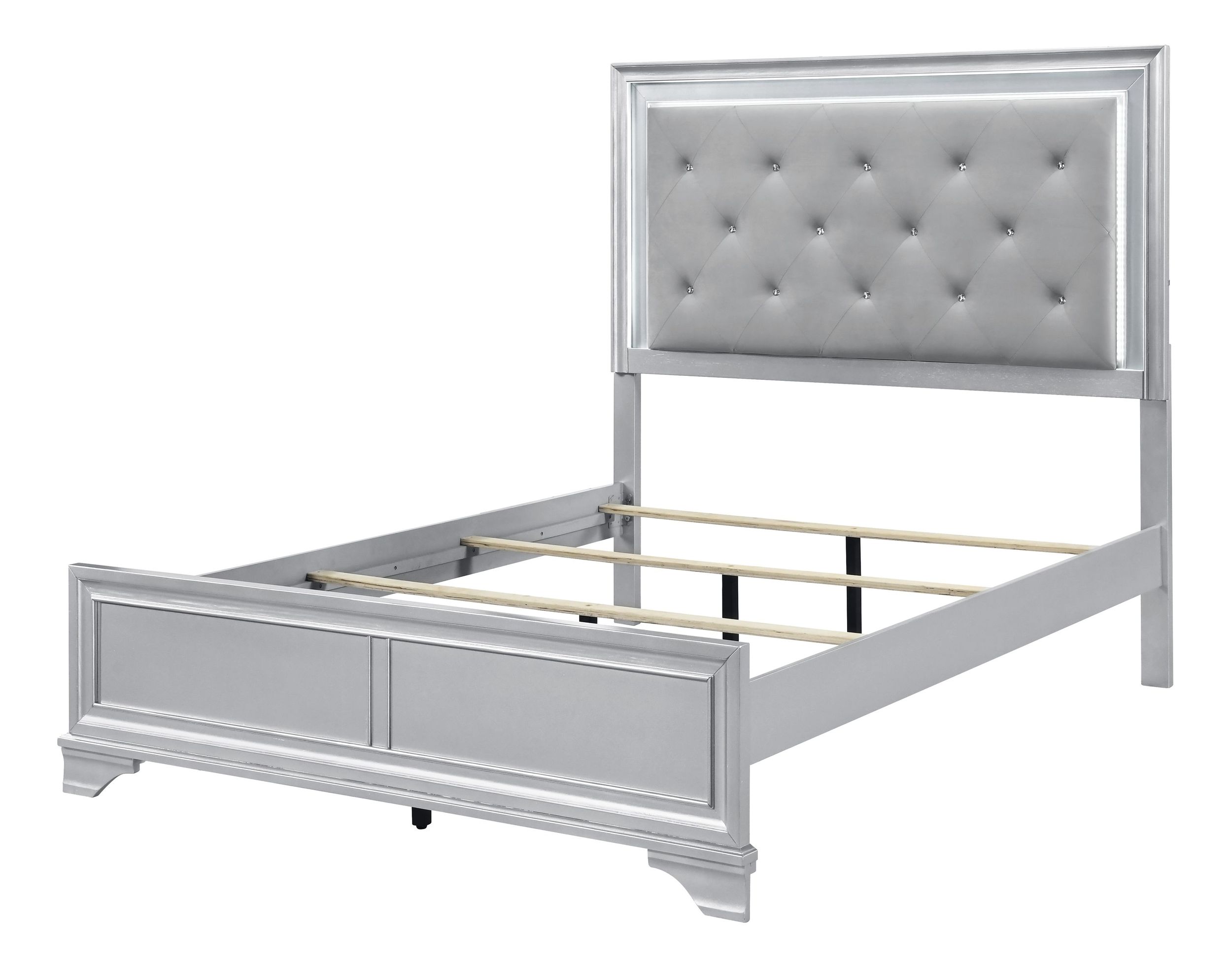 Anatole Fabric/Wood California King Panel Bed with LED Lighting