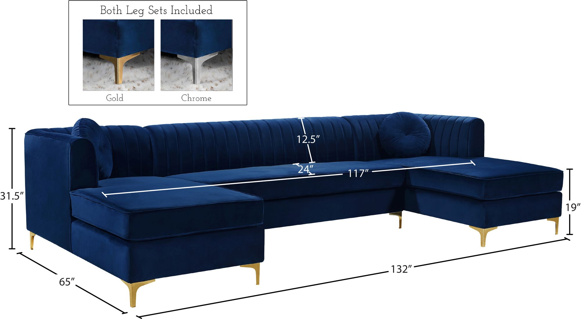 Graham 132" 3-Piece Velvet Sectional