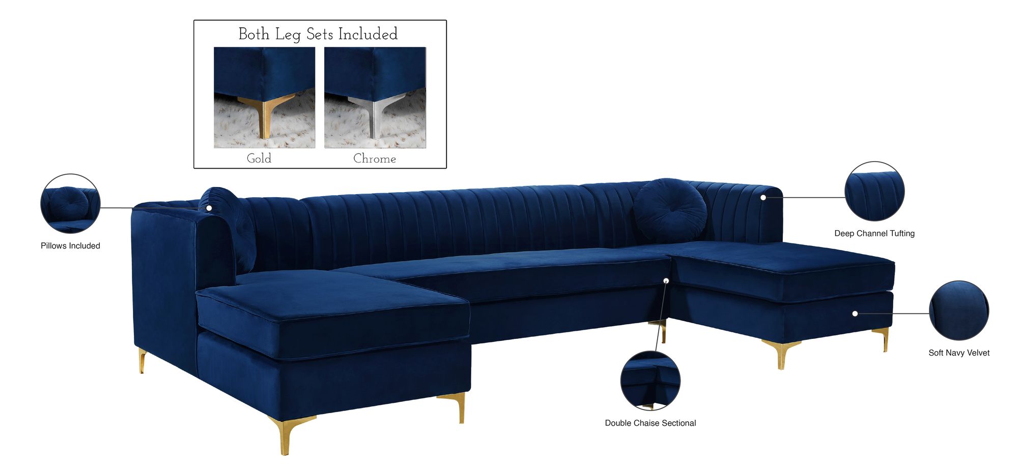 Graham 132" 3-Piece Velvet Sectional