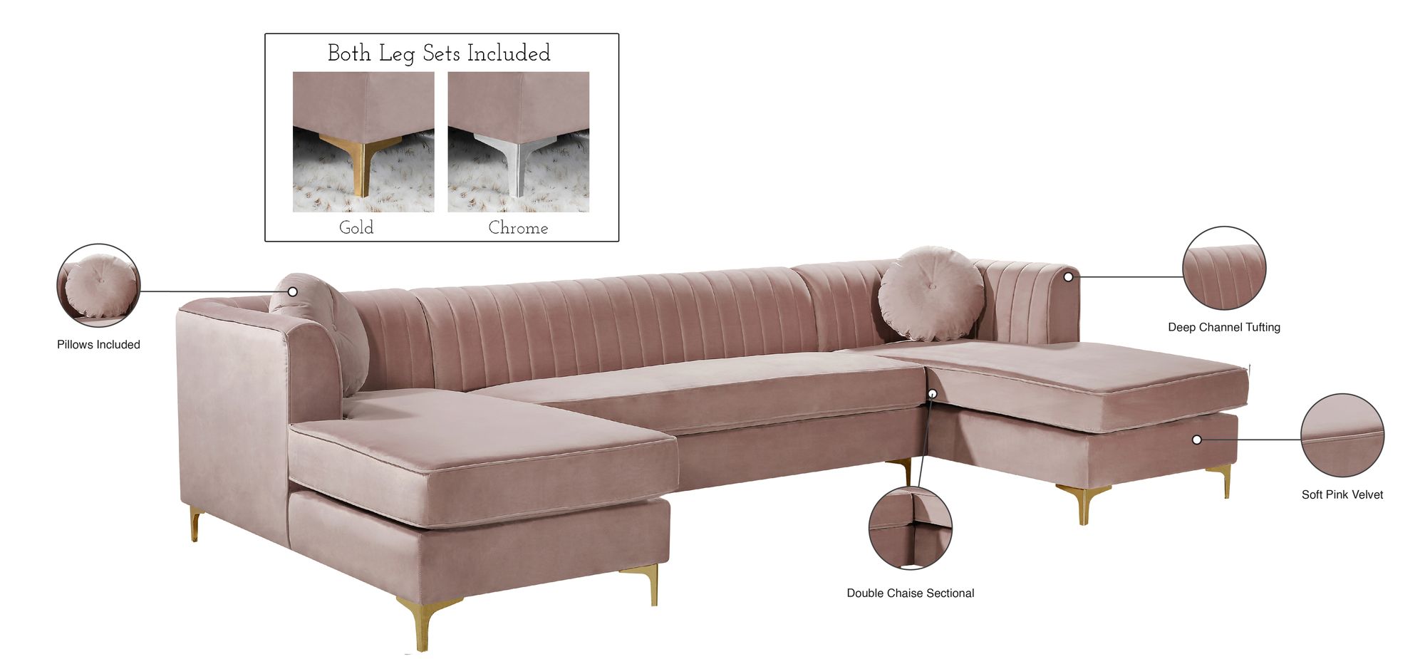 Graham 132" 3-Piece Velvet Sectional