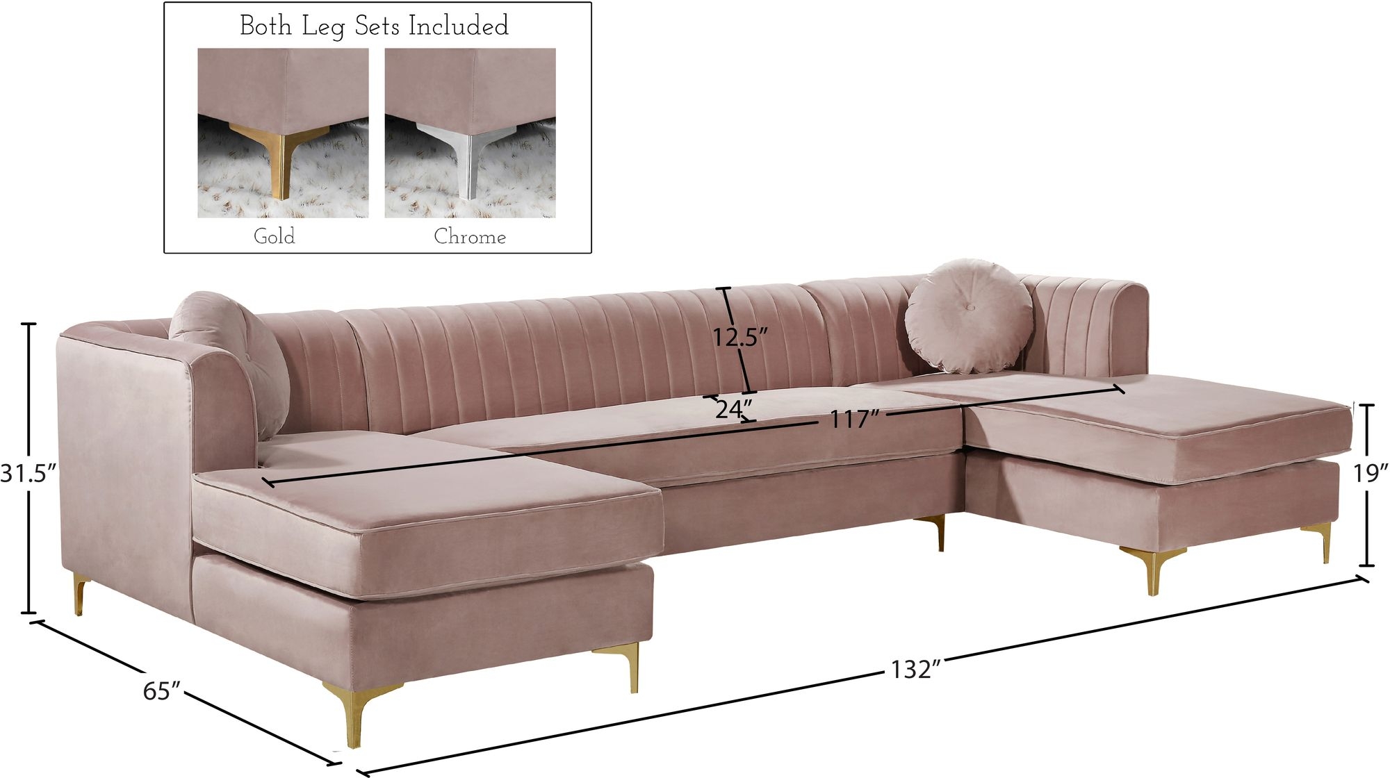 Graham 132" 3-Piece Velvet Sectional