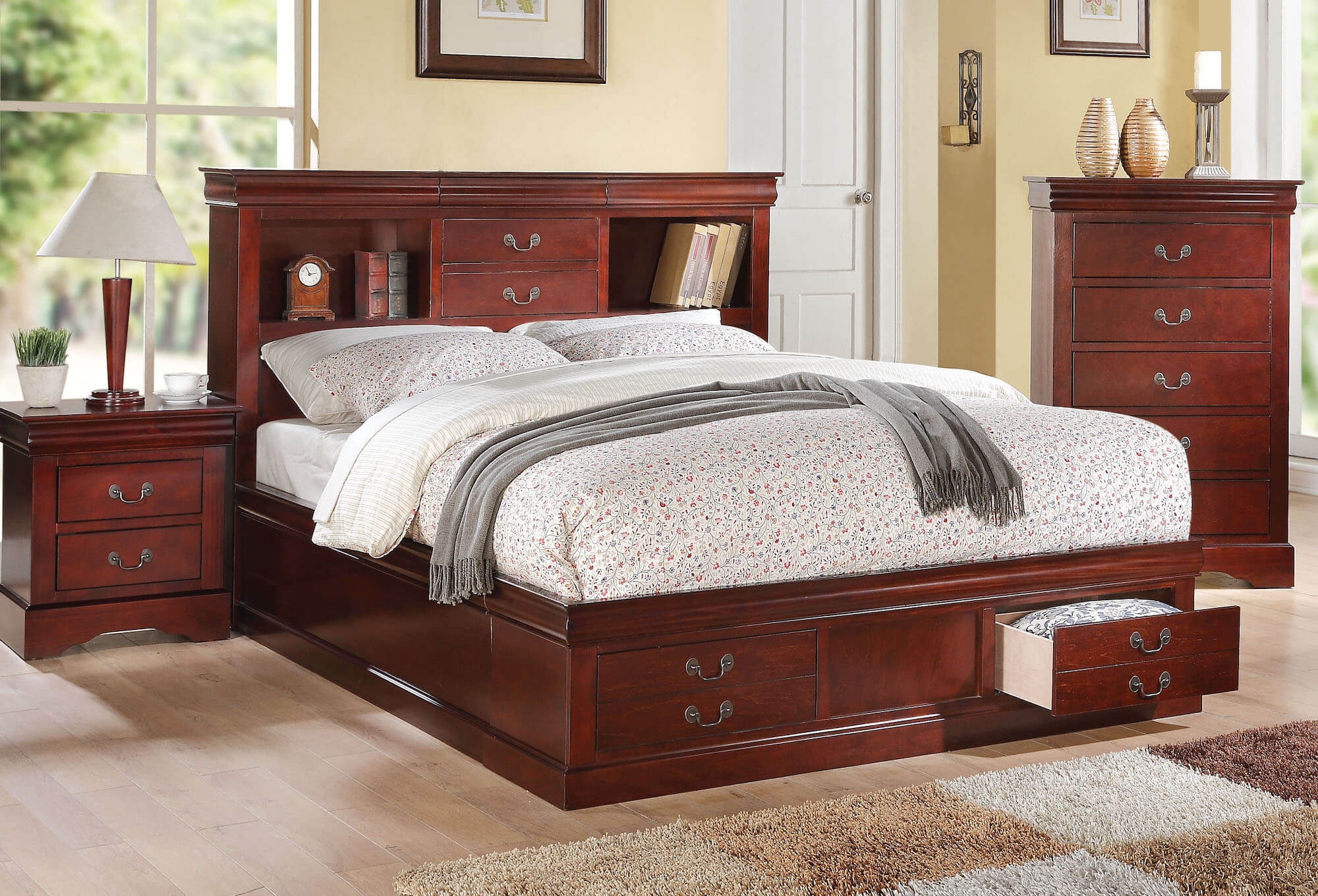 Louis Philippe III Storage Bed, Queen Size