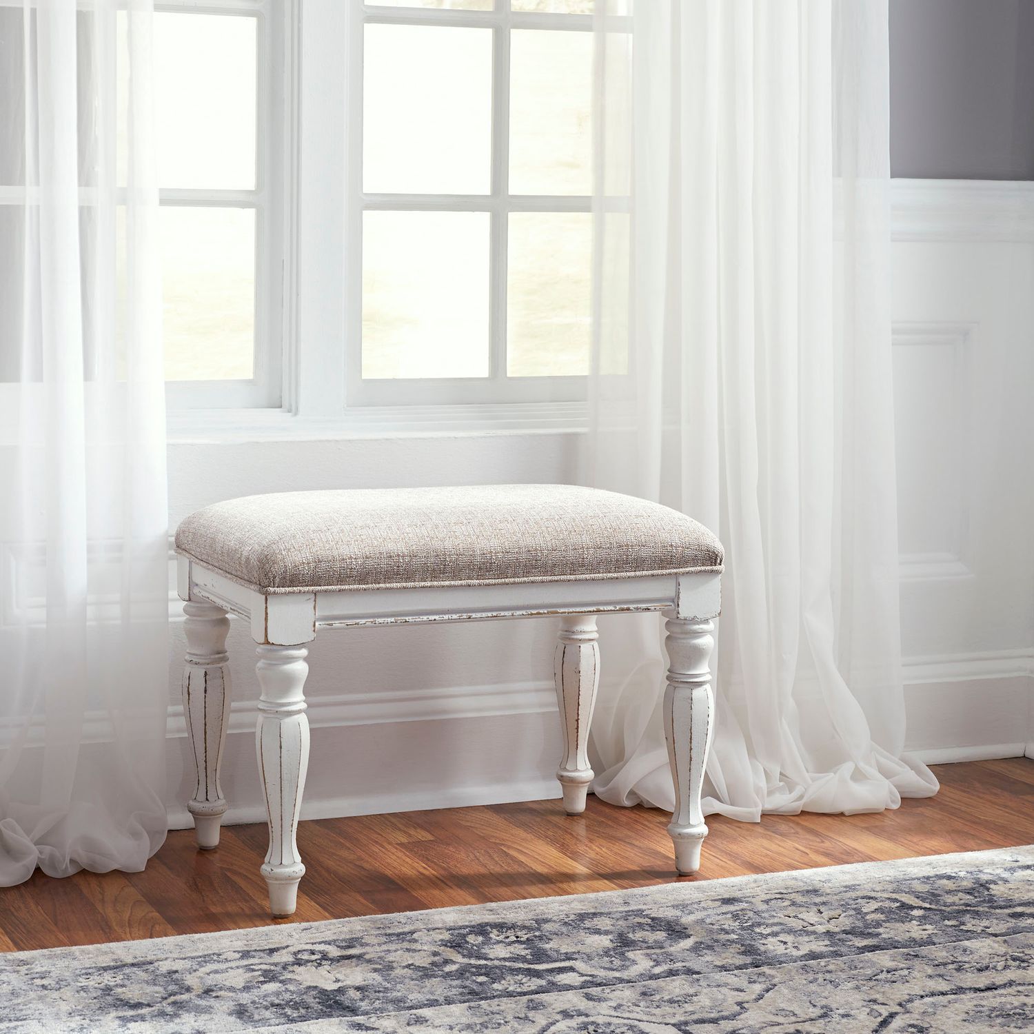 Magnolia Manor Wood/Fabroc Chenille Accent Bench