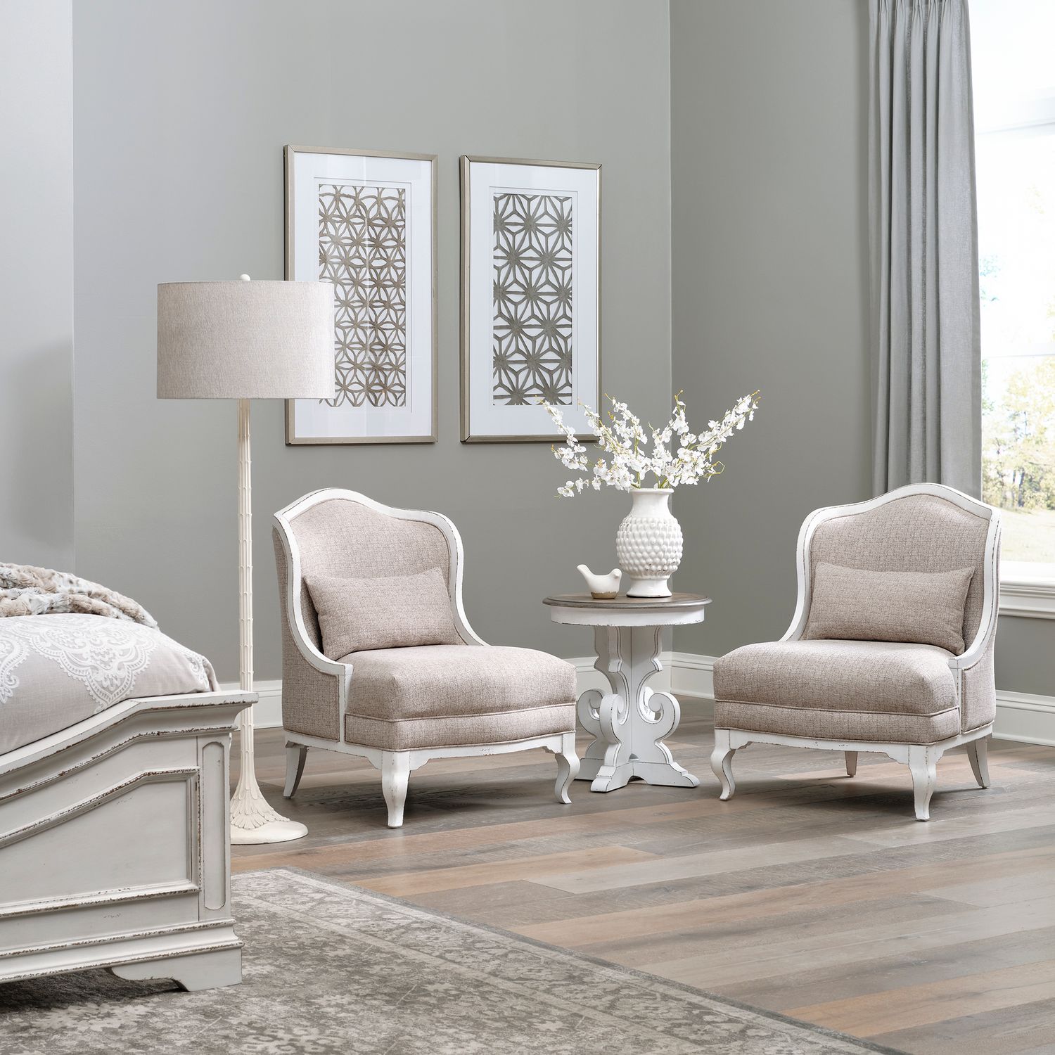 Magnolia Manor Textered Linen/Wood Accent Chair