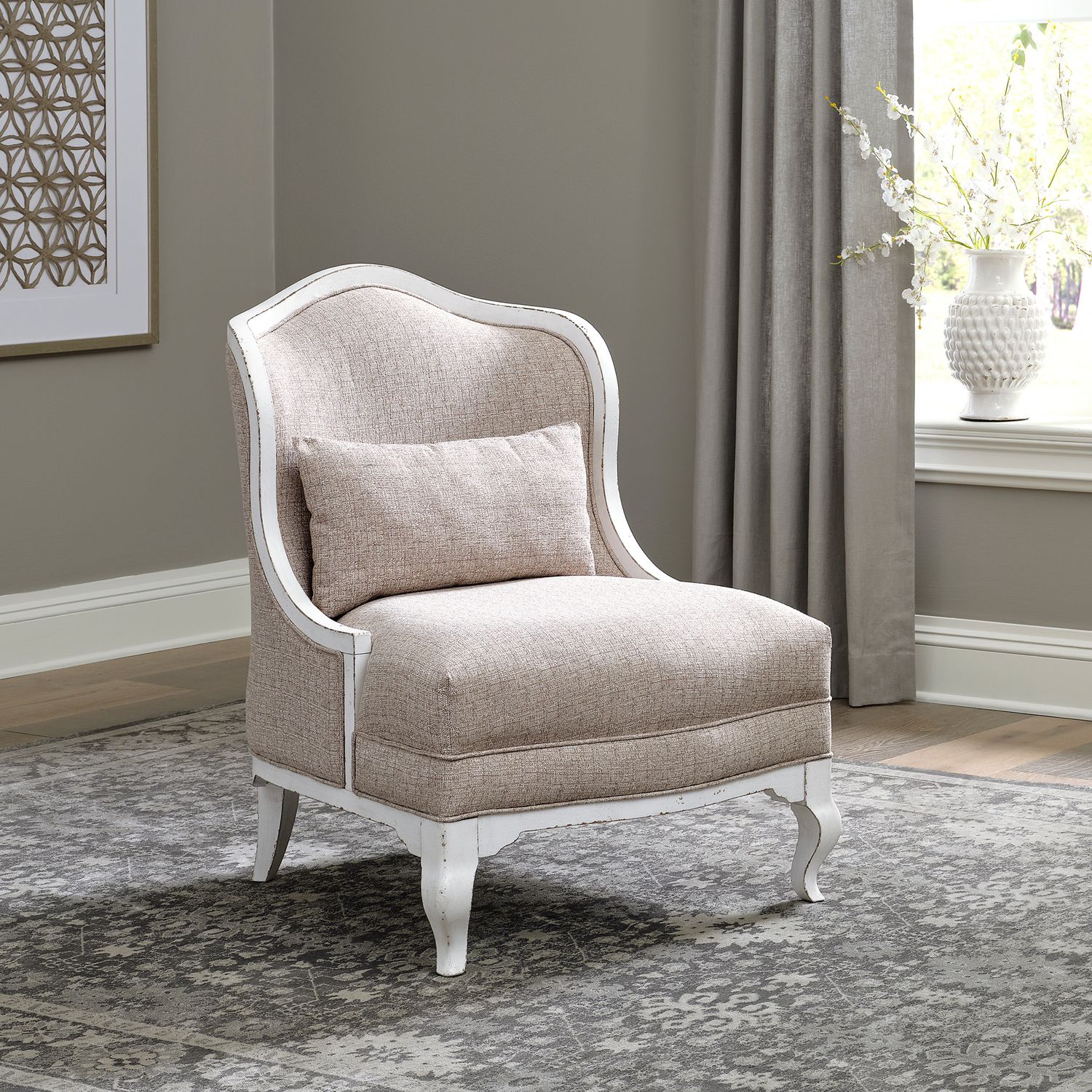 Magnolia Manor Textered Linen/Wood Accent Chair
