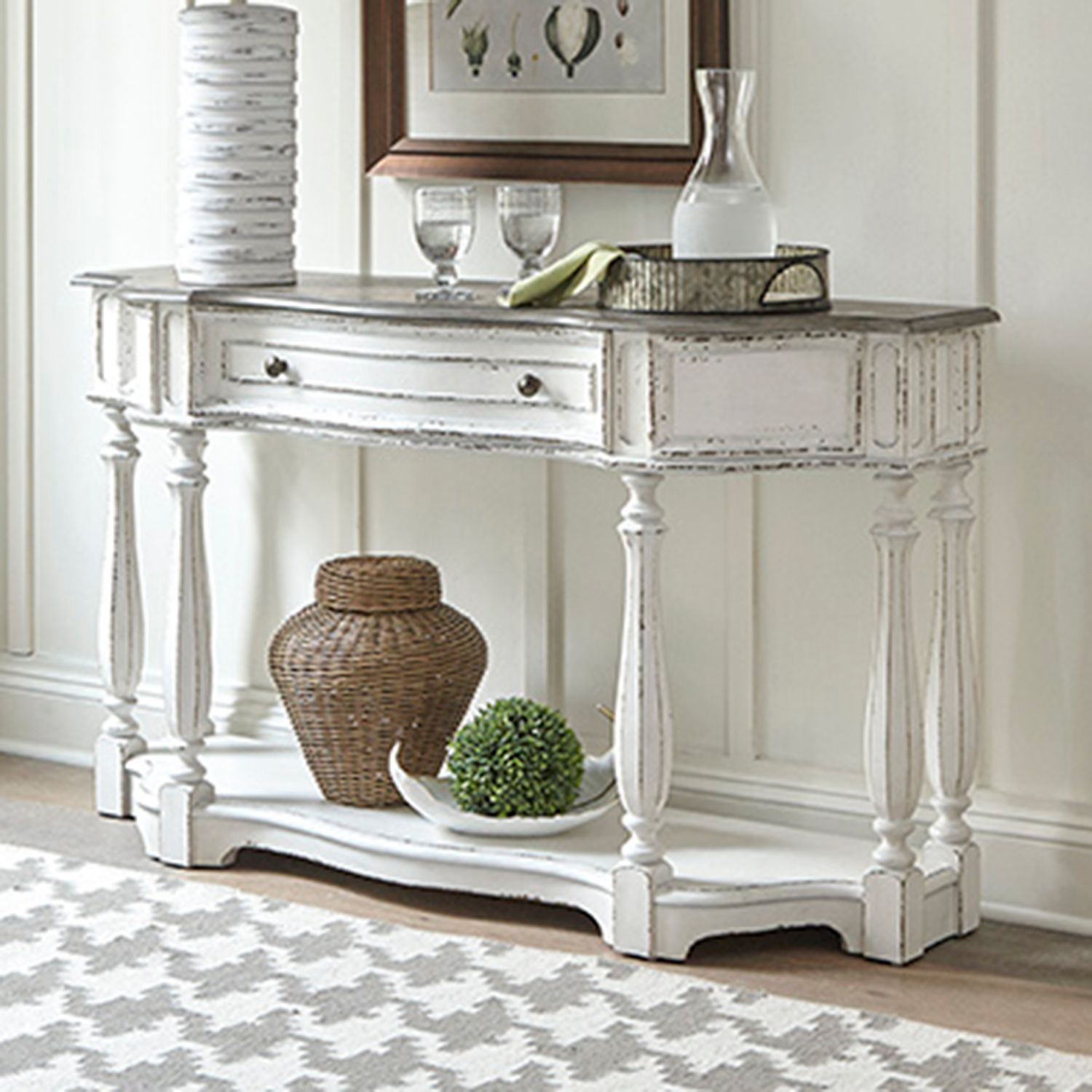 Magnolia Manor Irregular Wood 56-Inch Hall Console Table w/Drawer