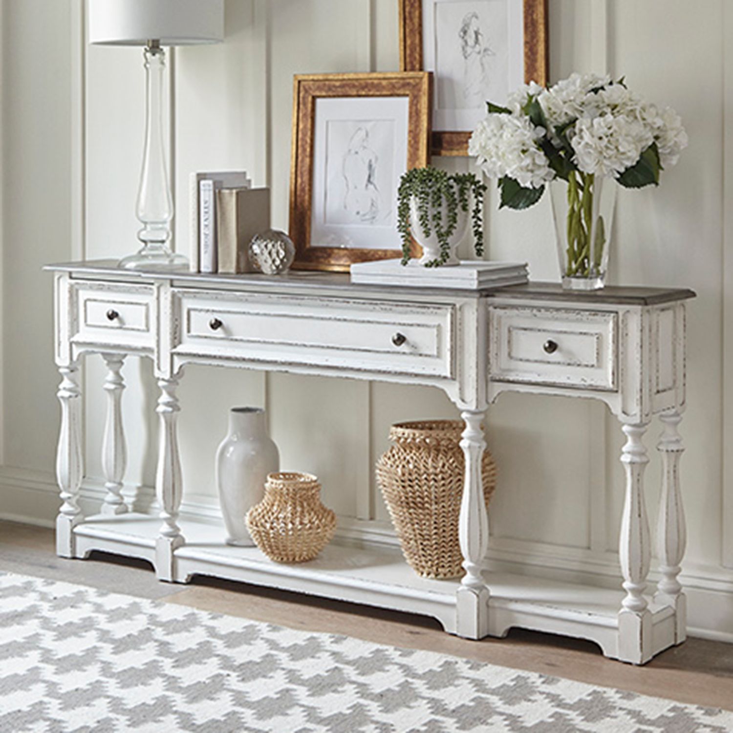 Magnolia Manor Irregular Wood 72-Inch Hall Console Table w/3 Drawers