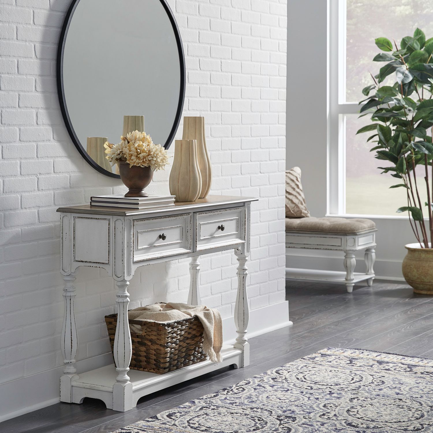 Magnolia Manor Rectangular Wood Hall Console w/2 Drawers