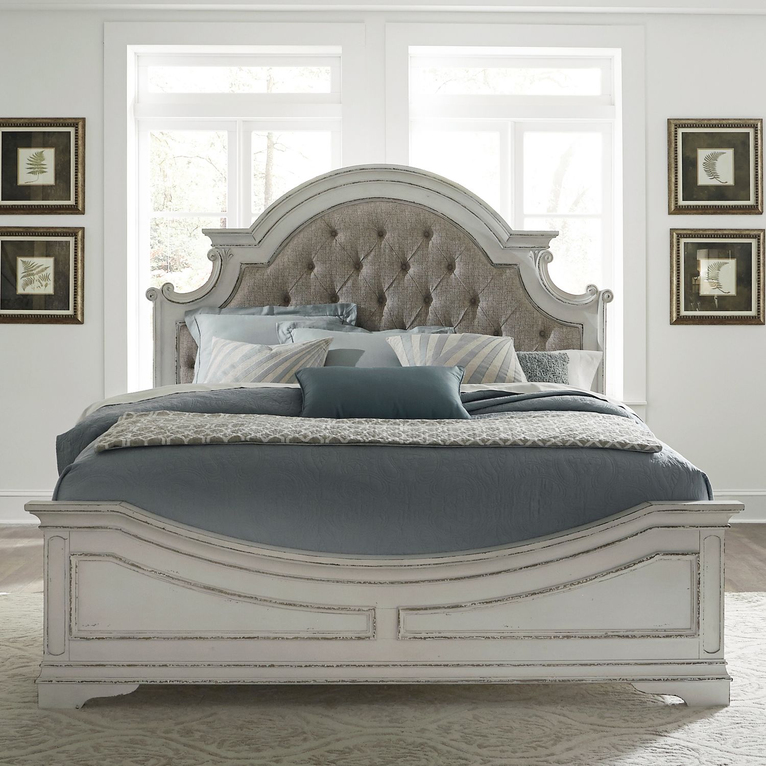 Magnolia Manor Antique White Cal King Upholstered Bed