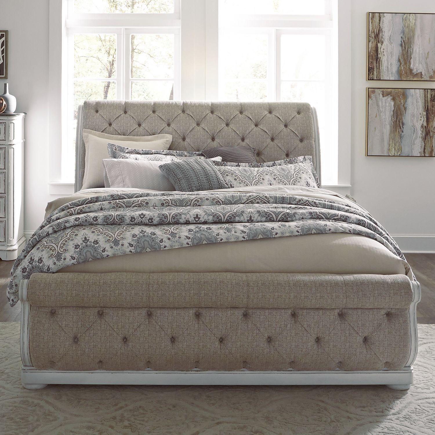 Magnolia Manor Antique White King Sleigh Bed | Liberty