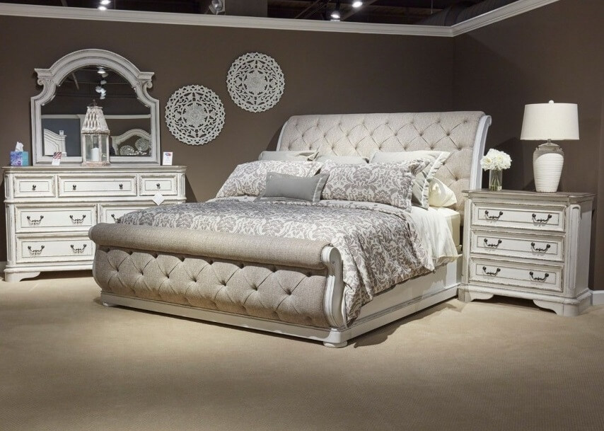 SM Magnolia Manor Fabric Upholstered Sleigh King Size Bed