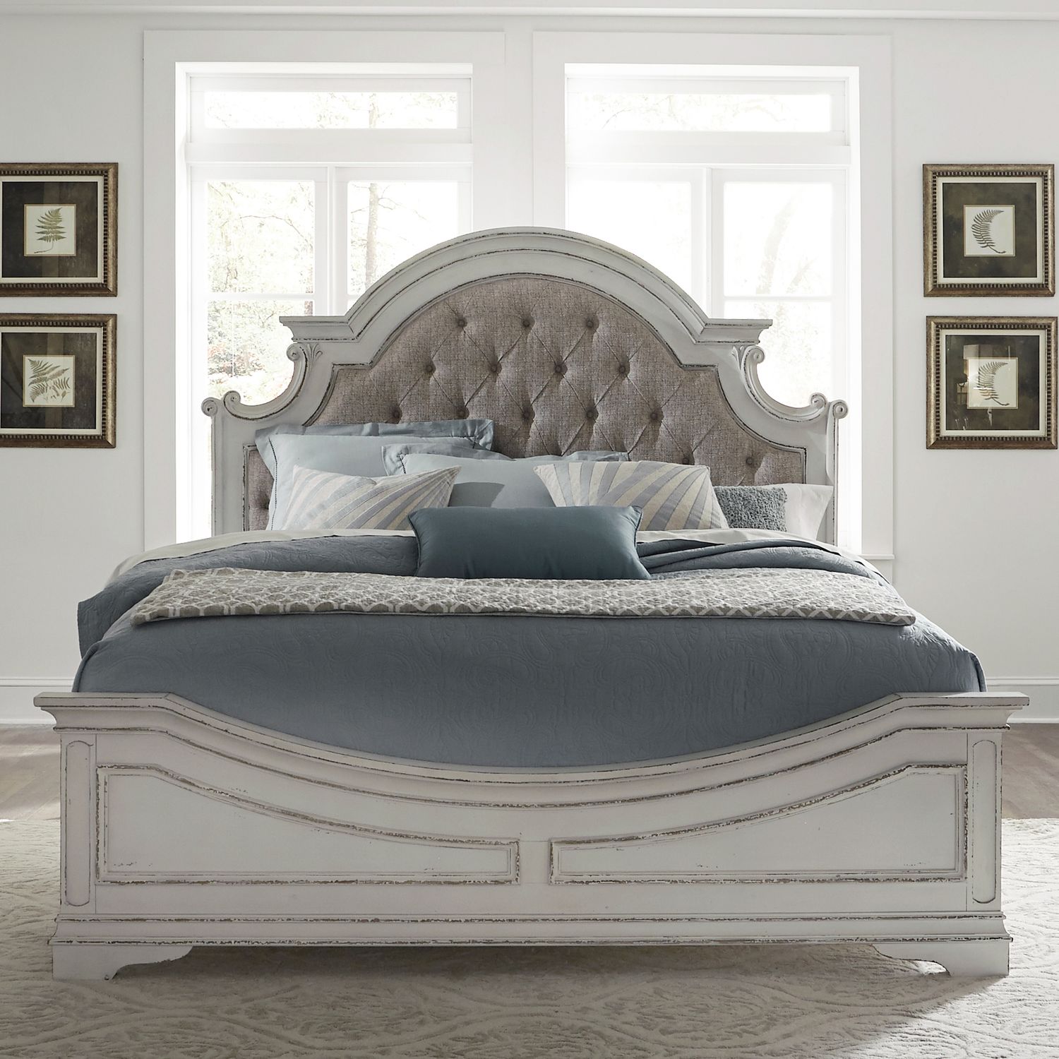 Magnolia Manor Antique White Upholstered Bedroom Set | Liberty