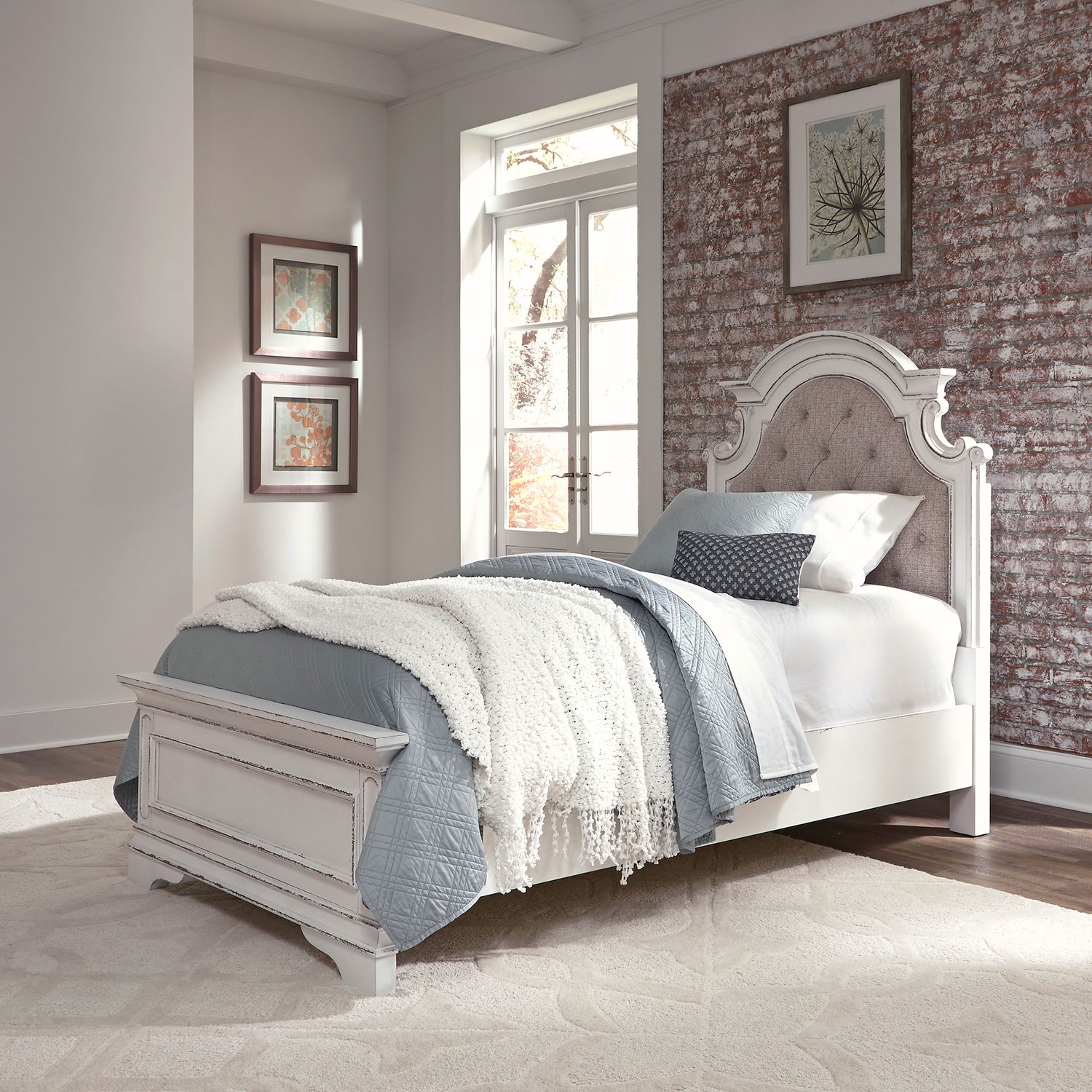 Magnolia Manor Antique White Upholstered Bed | Liberty