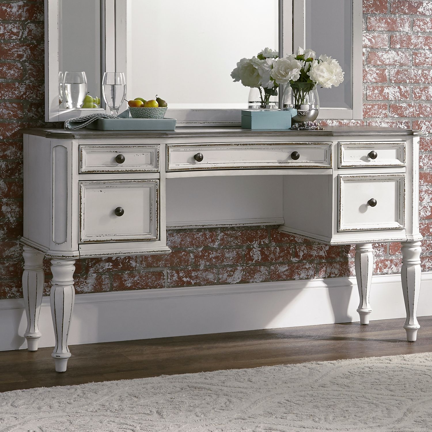 Magnolia Manor Antique White Upholstered Bedroom Set | Liberty