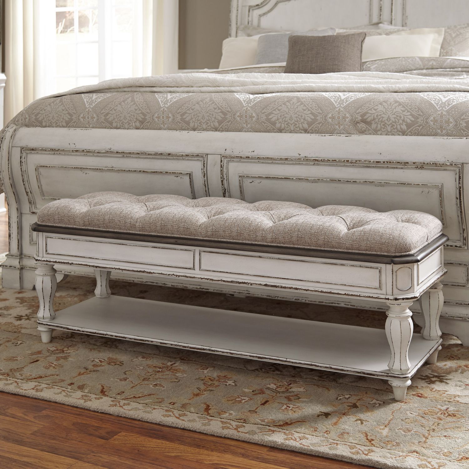 Magnolia Manor Tweed/Wood Chenille Bed Bench