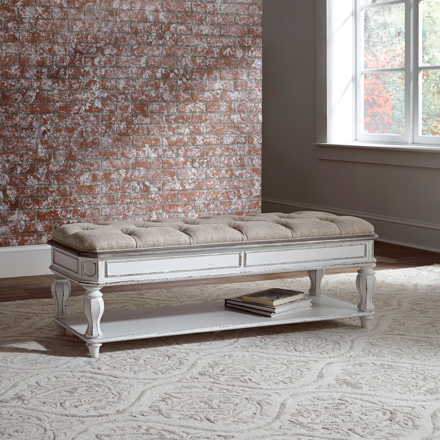 Magnolia Manor Tweed/Wood Chenille Bed Bench