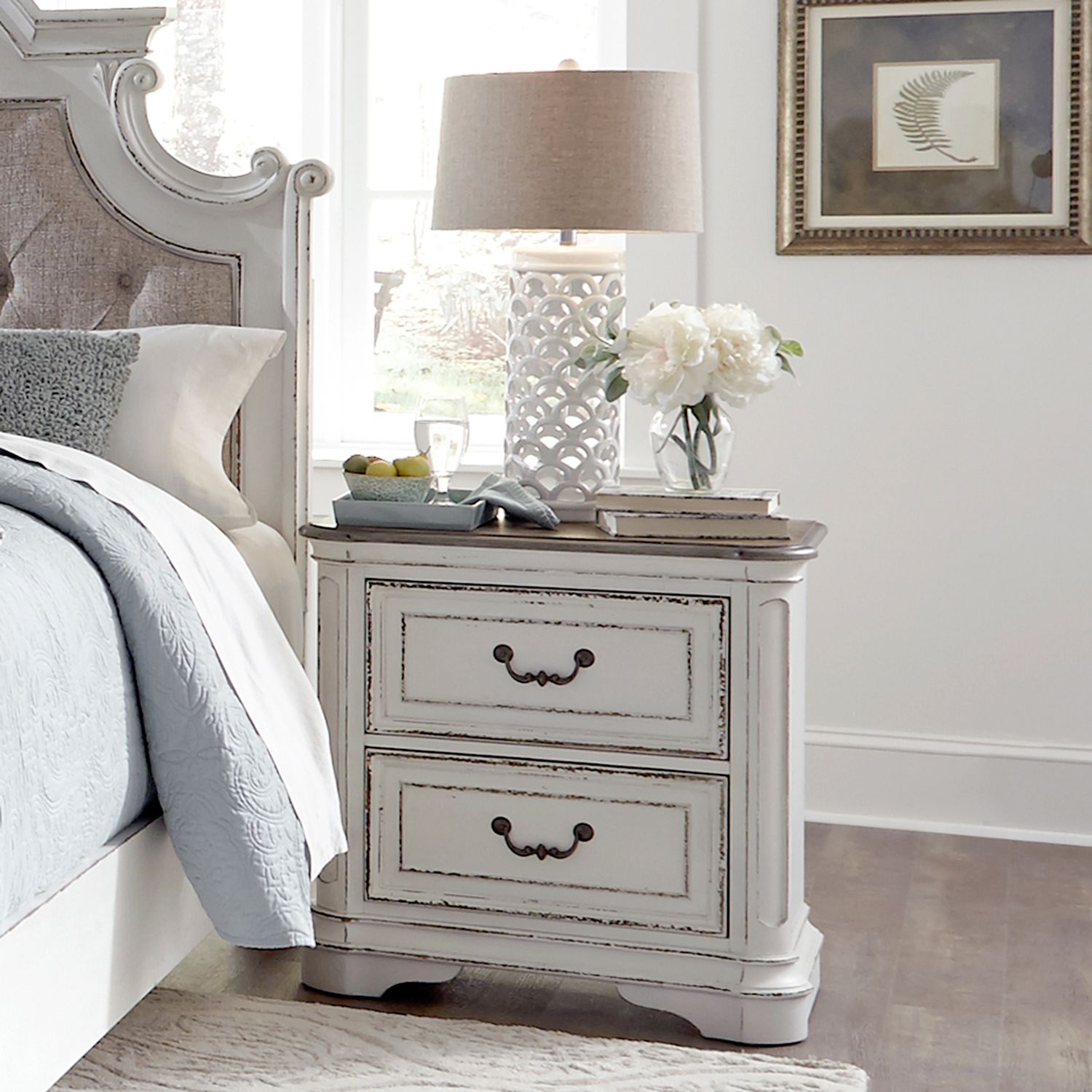 Magnolia Manor Antique White Upholstered Bedroom Set | Liberty