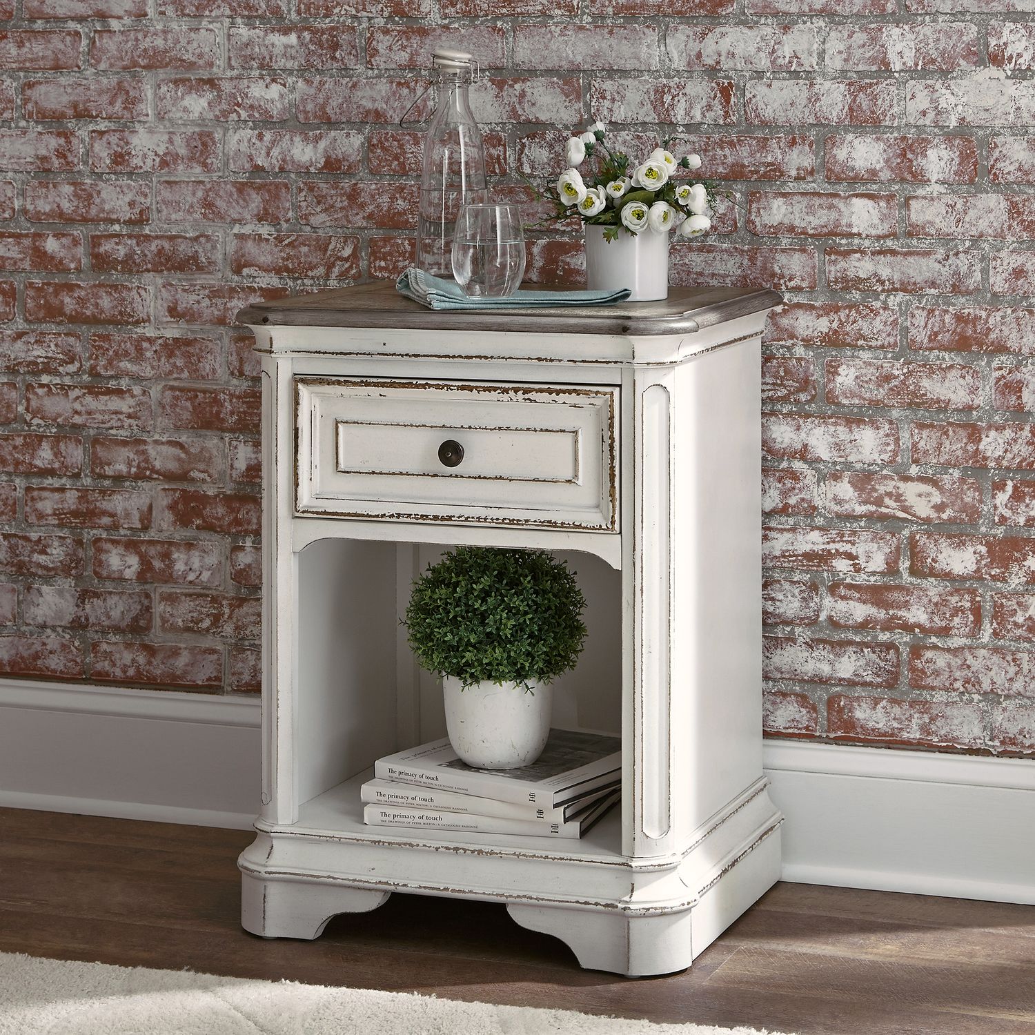 Magnolia Manor Wood Nightstand w/Charging Station & Drawer