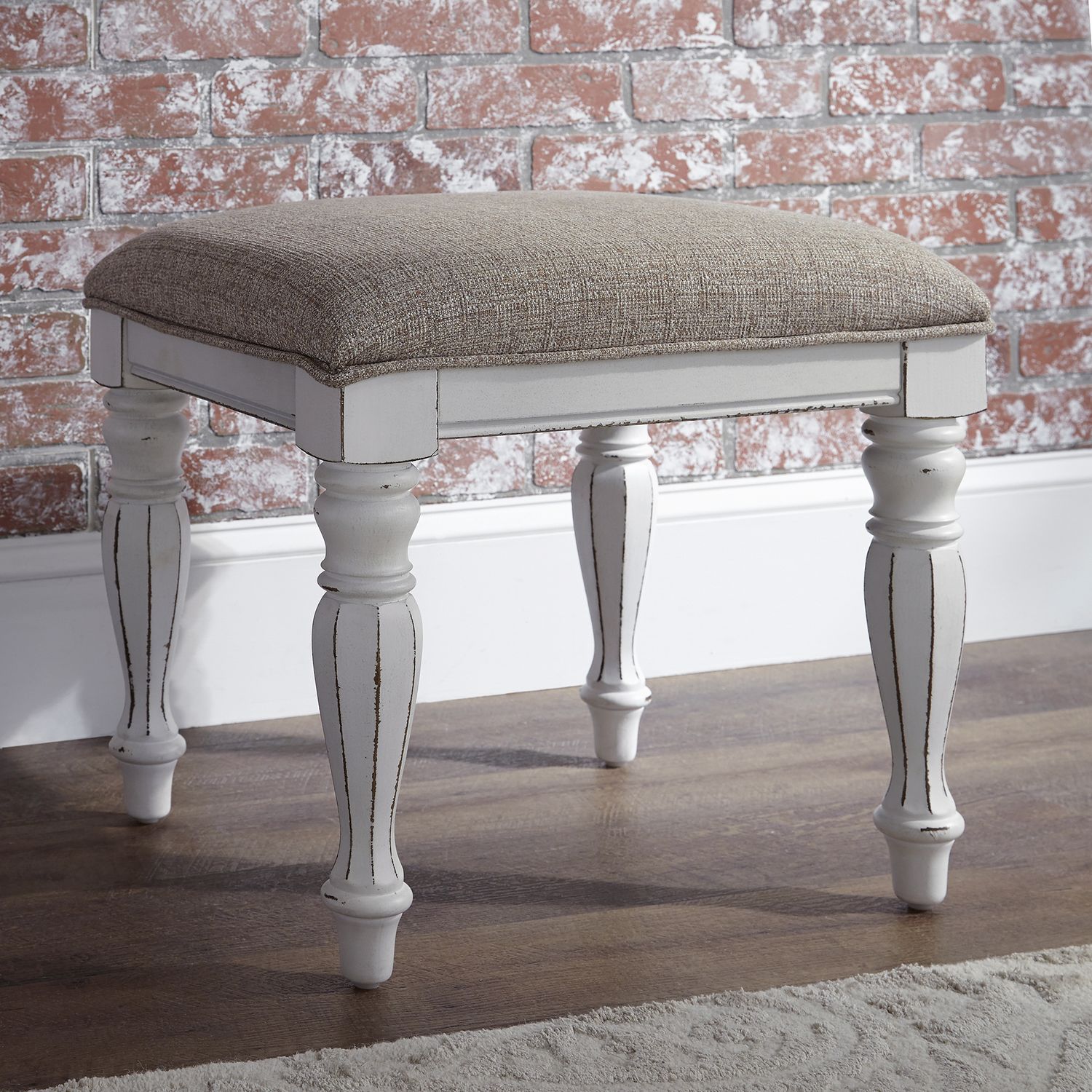 Magnolia Manor Tweed Chenille/Wood Vanity Stool