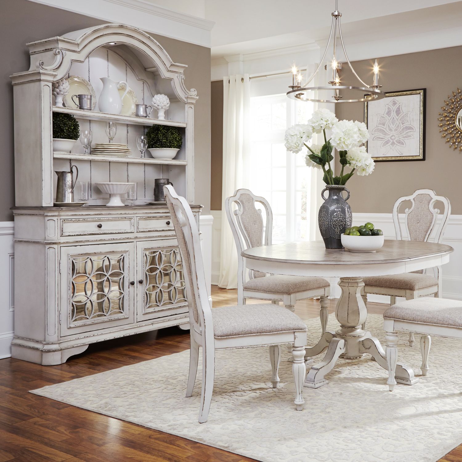 Magnolia Manor Oval Pedestal Dining Set | Antique White