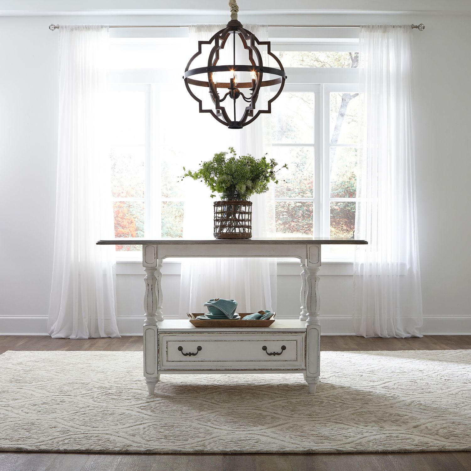 Magnolia Manor Rectangular Wood Gathering Table w/Drawer