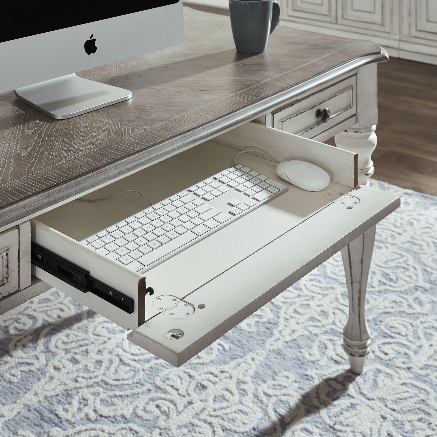 Magnolia Manor Distressed White L-Desk Set
