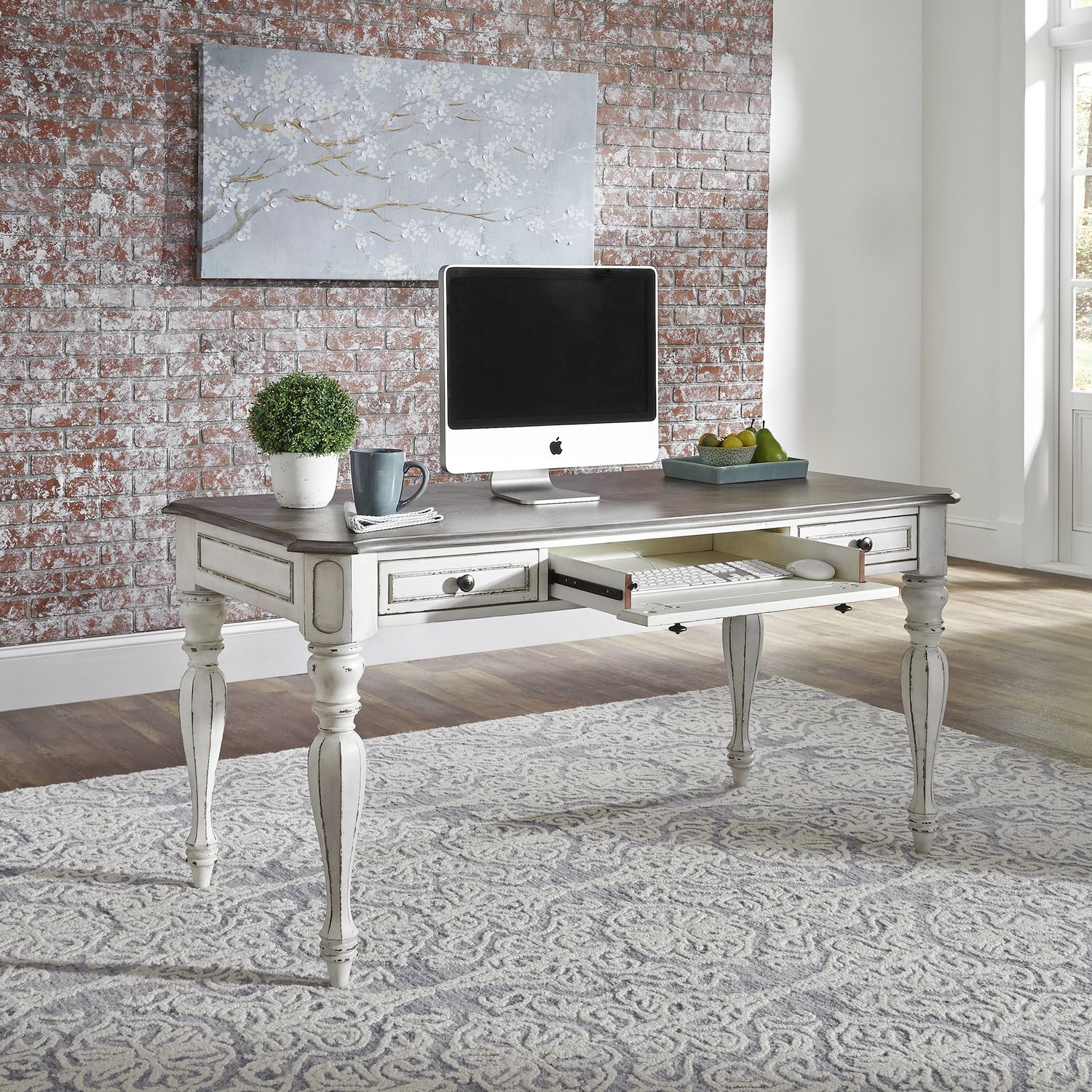 Magnolia Manor Antique White L-Shaped Office Desk Set