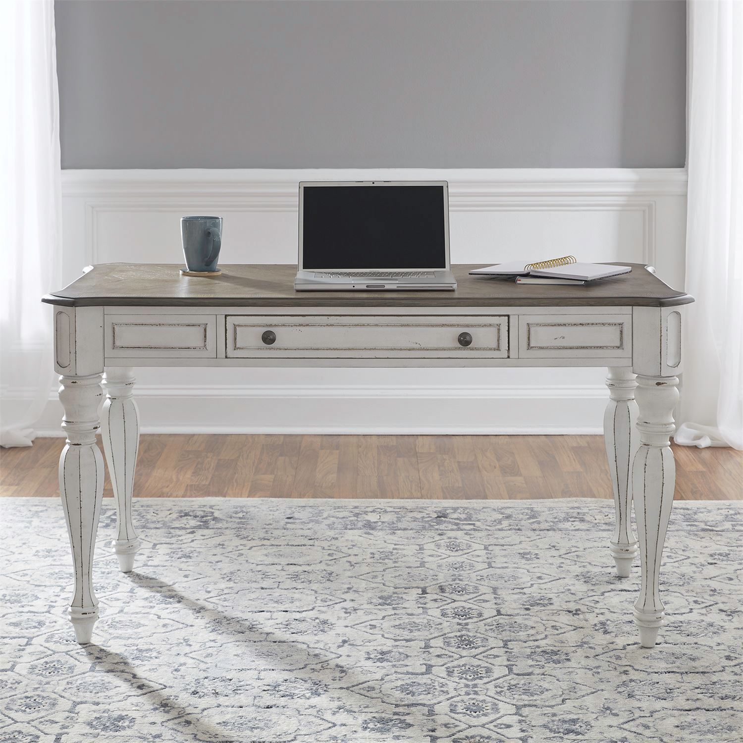 Magnolia Manor Distressed White L-Desk Set