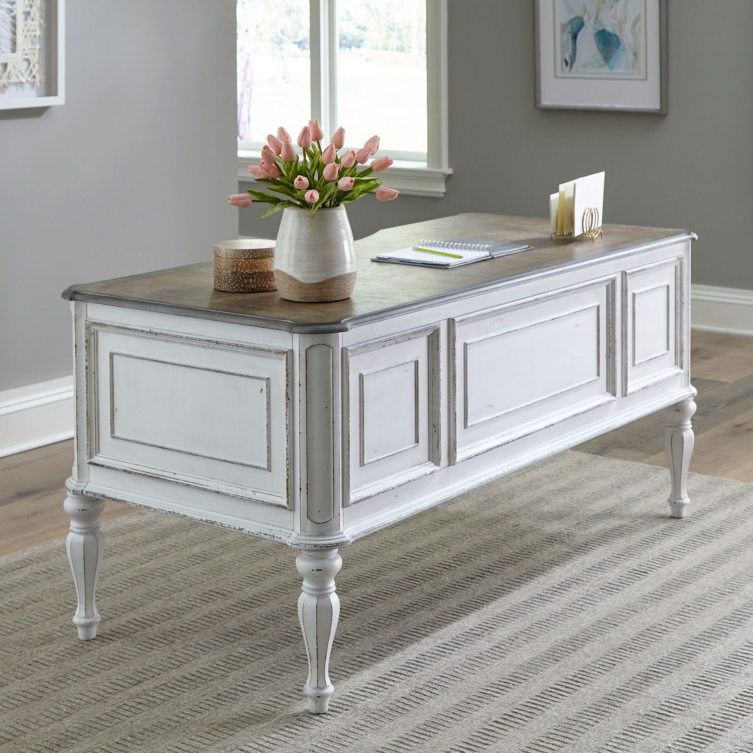 Magnolia Manor Antique White L-Shaped Office Desk Set