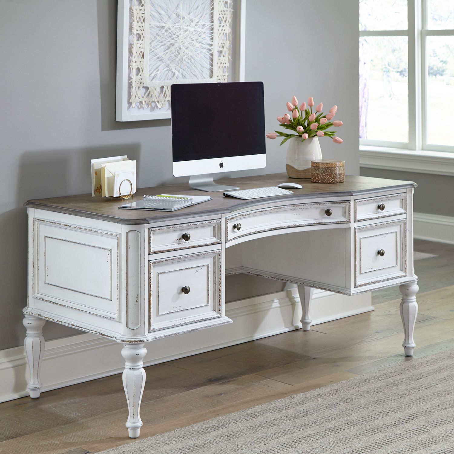 Magnolia Manor Antique White L-Shaped Office Desk Set