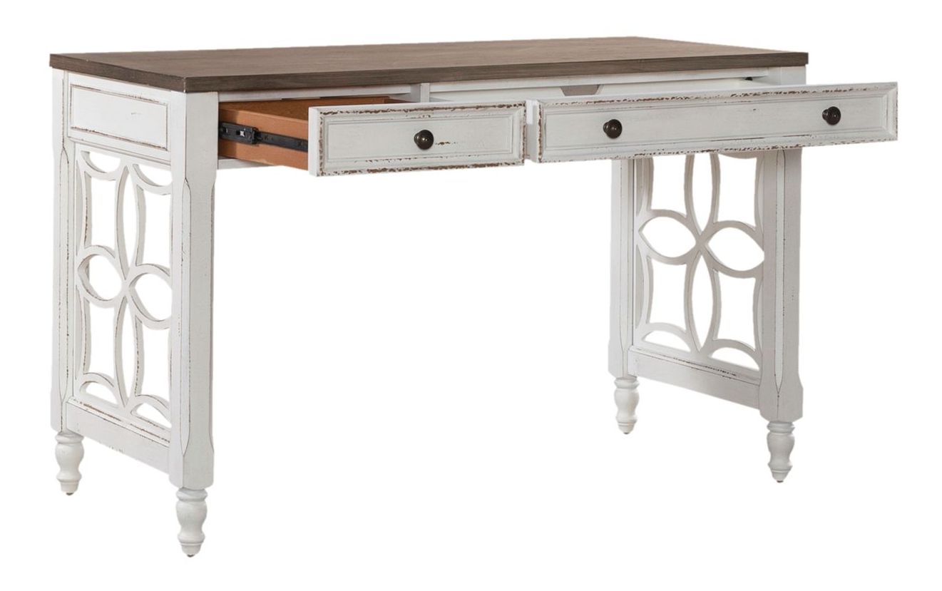 Magnolia Manor Rectangular Wood L Writing Desk w/2 Drawers