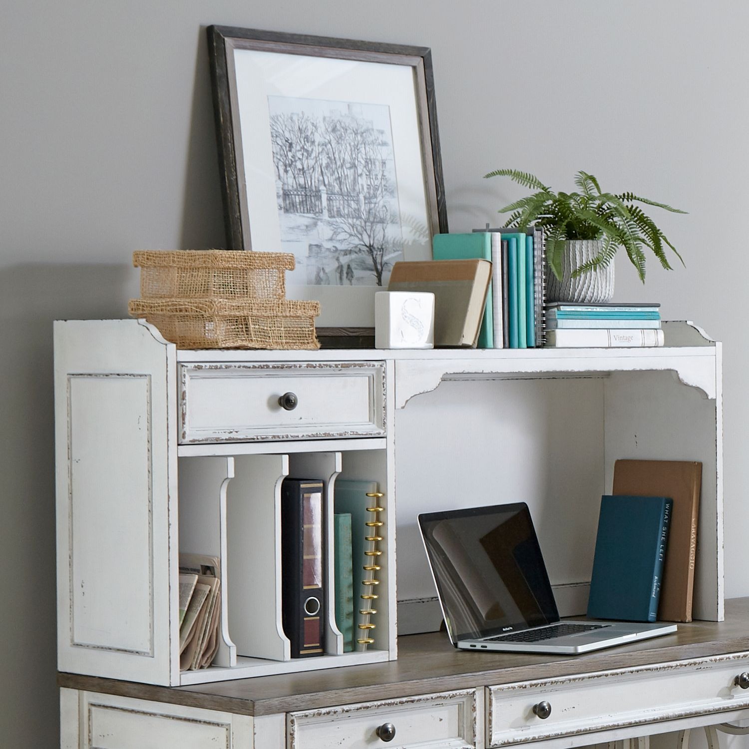 Magnolia Manor Antique White L-Shaped Office Desk Set
