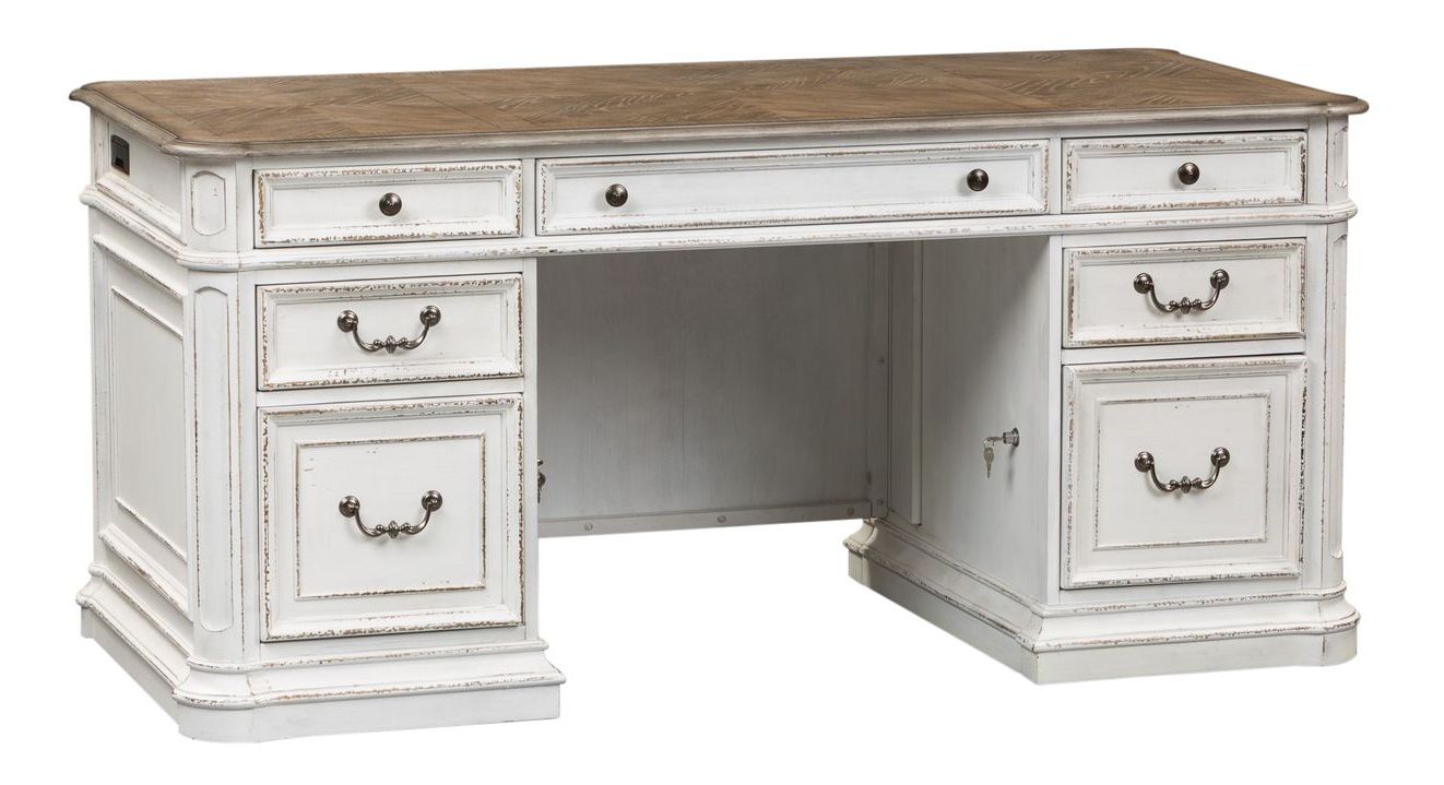 Magnolia Manor Wood Office Credenza & Hutch w/7 Drawers & 2 Doors