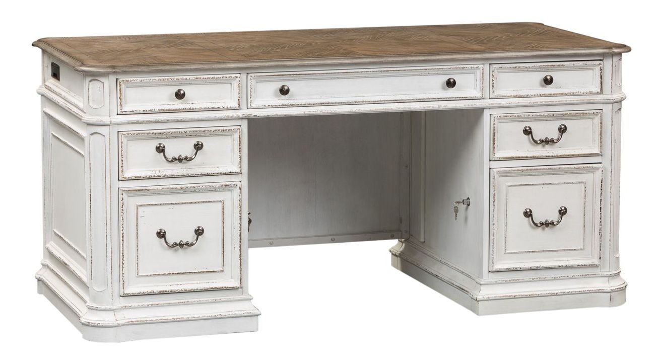 Magnolia Rectangular Wood Manor Desk w/7 Drawers
