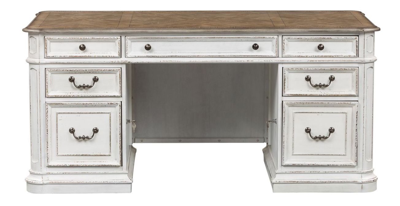 Magnolia Rectangular Wood Manor Desk w/7 Drawers