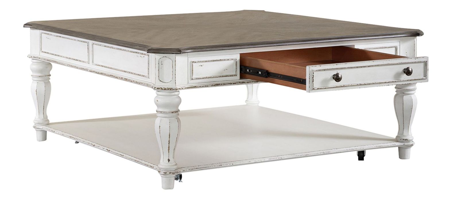 Magnolia Manor Oversized Square Wood Cocktail Table w/Drawer