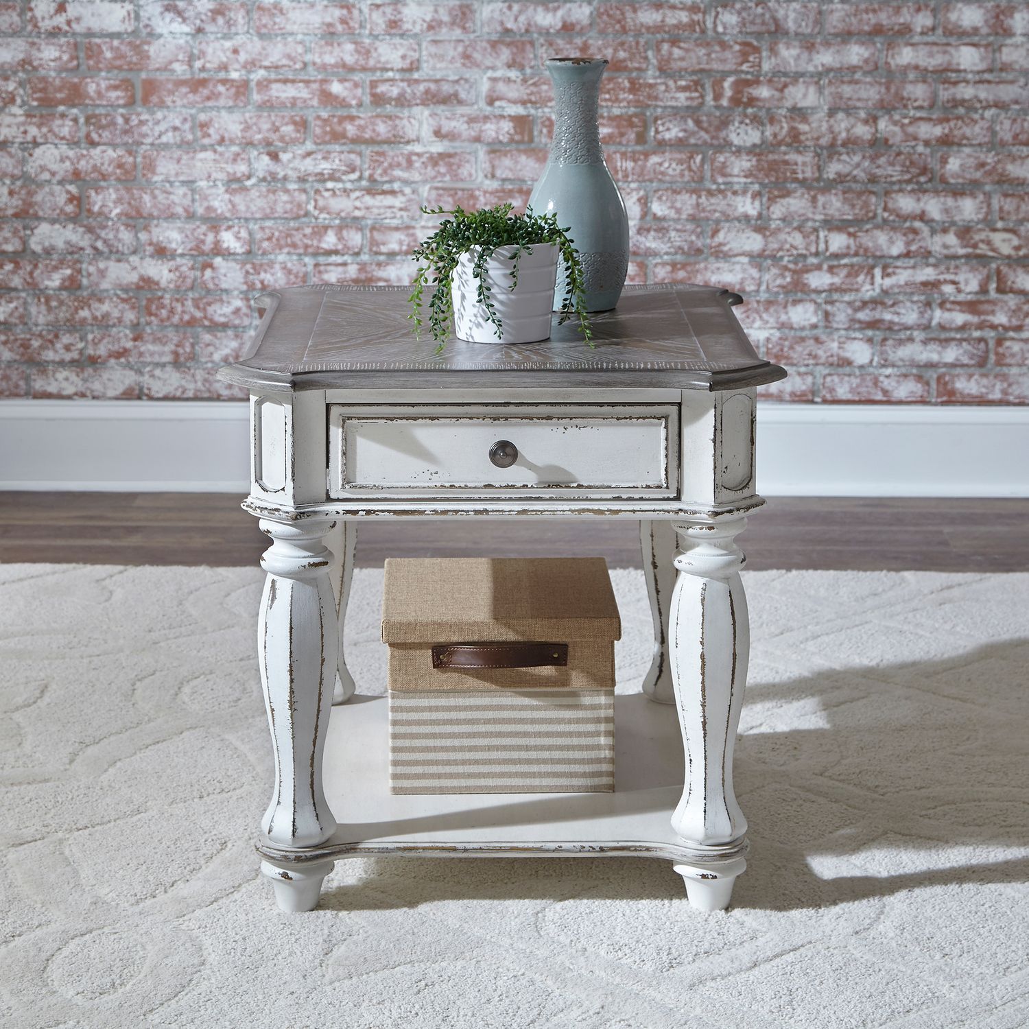 Magnolia Manor Rectangular Wood End Table with Drawer