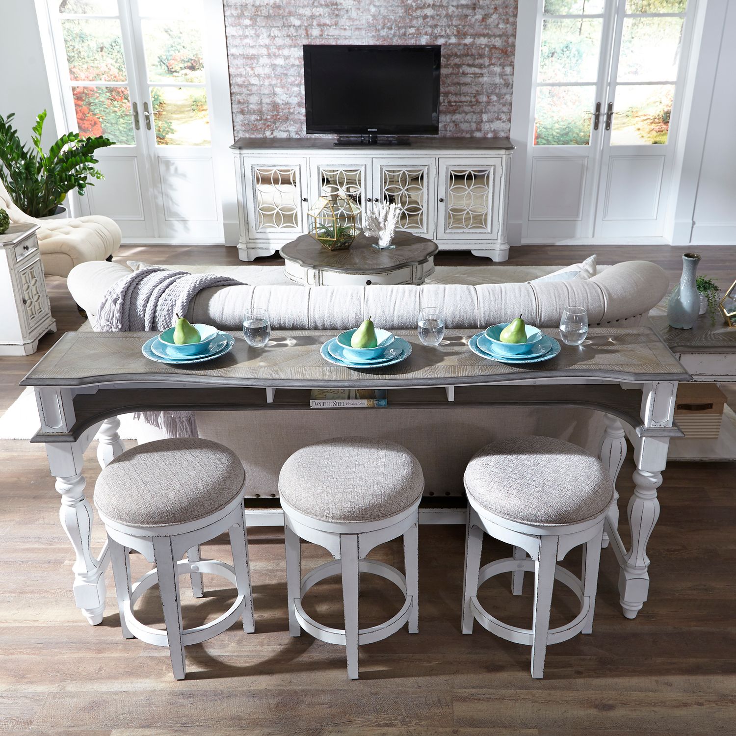 Magnolia Manor Tufted Chenille/Wood Console Swivel Stool