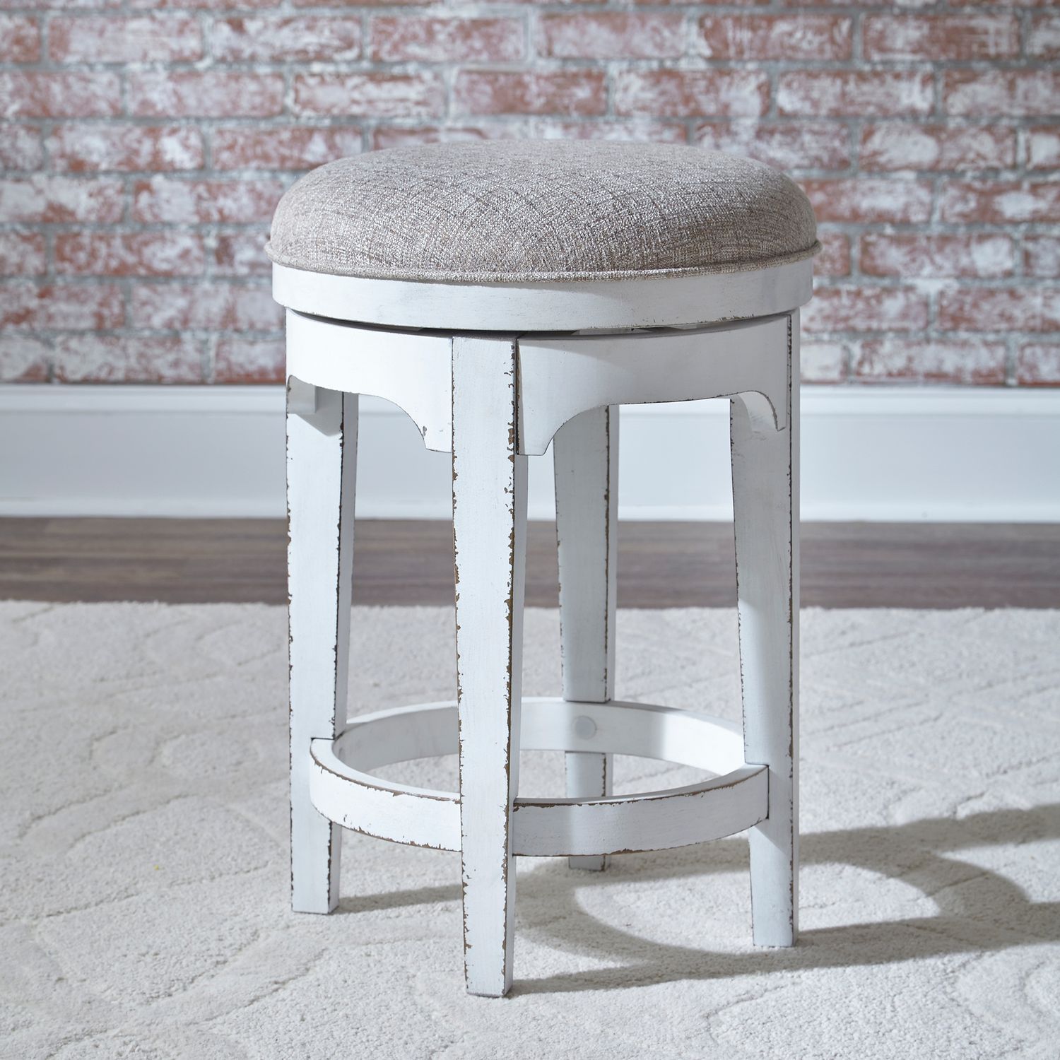 Magnolia Manor Tufted Chenille/Wood Console Swivel Stool