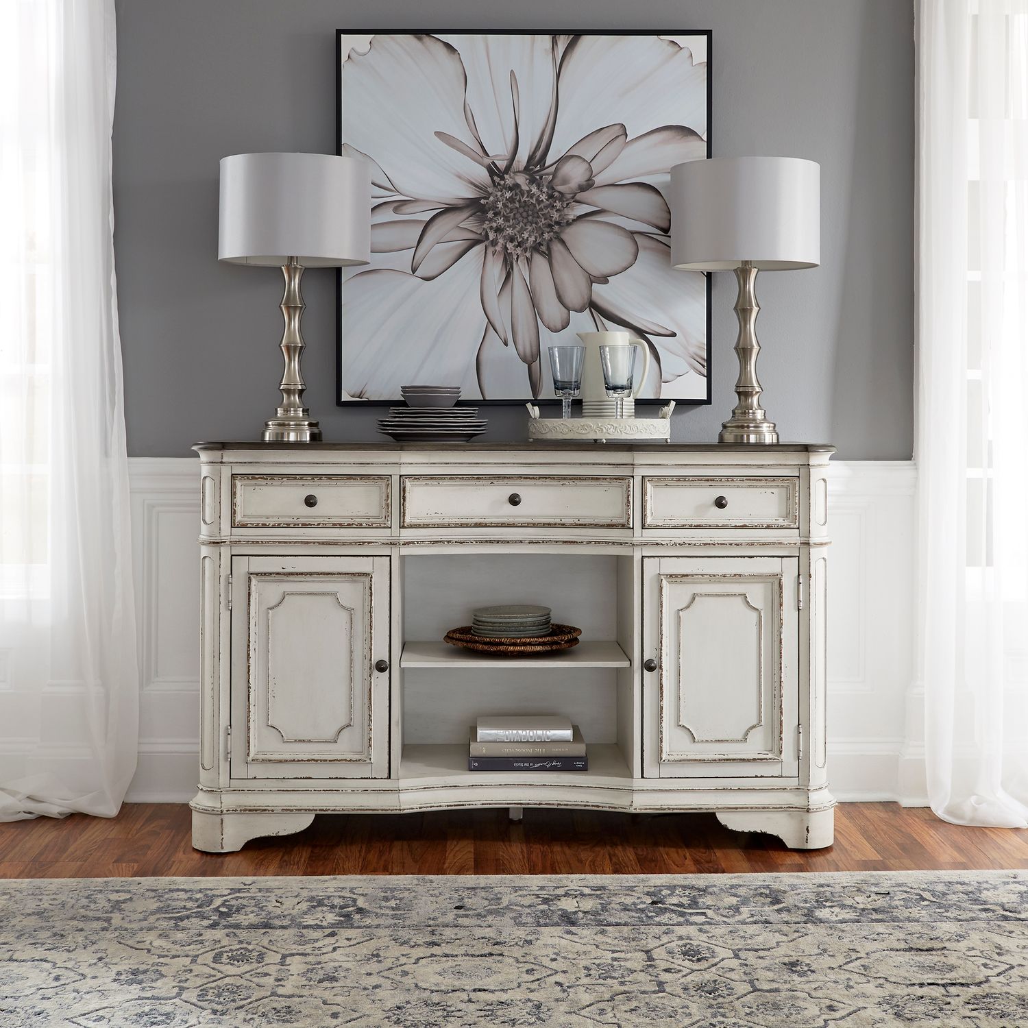 Magnolia Manor Extendable Dining Set | Antique White & Bark