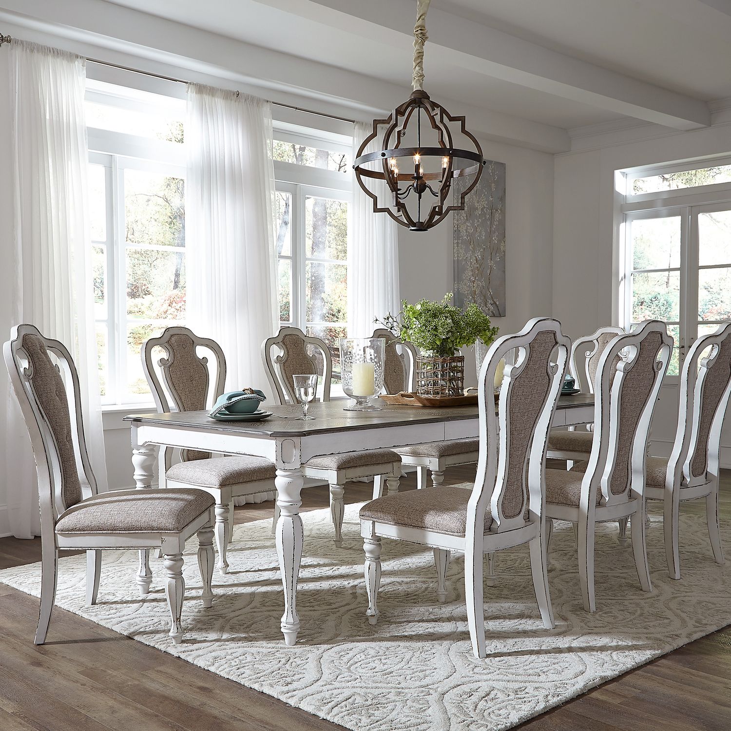 Magnolia Manor Farmhouse Dining Set | Antique White & Wood